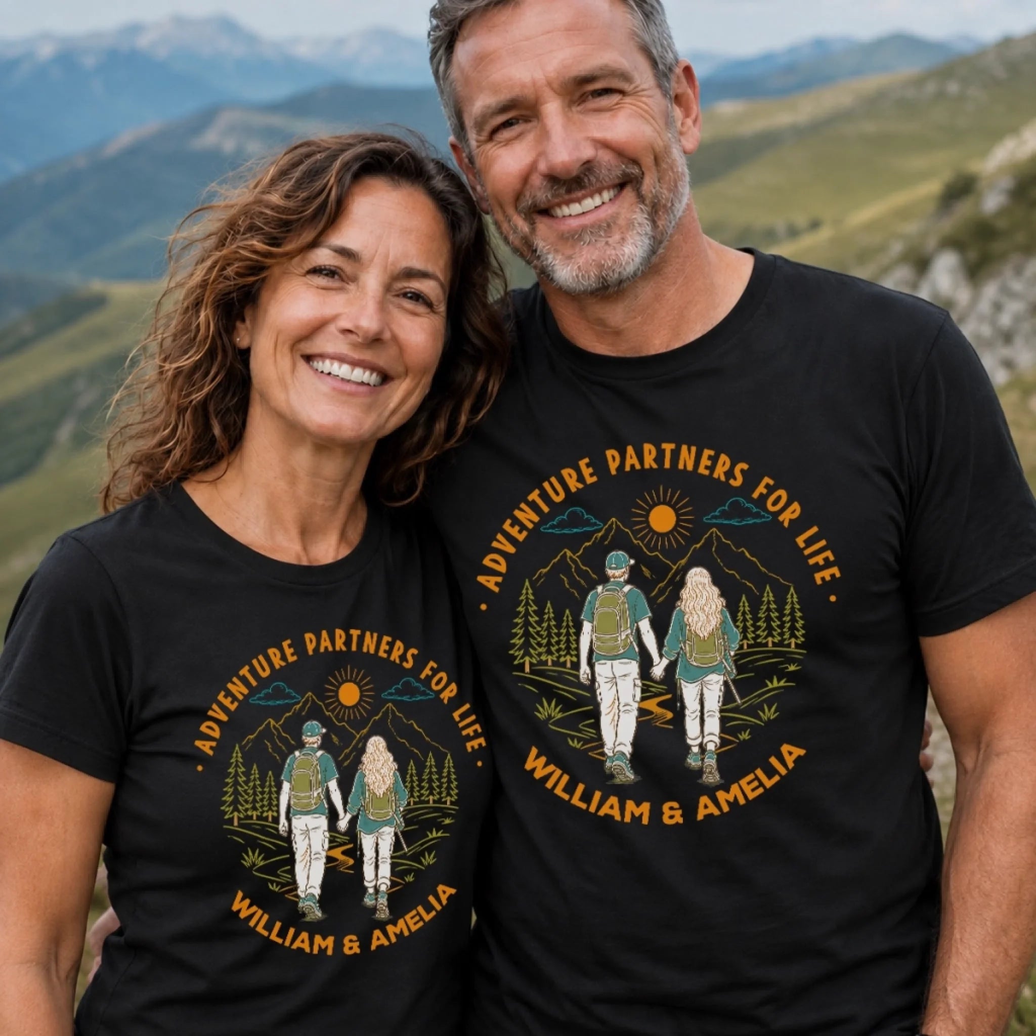 Custom Hiking T-Shirt or Hoodie Personalized Camping Birthday Gift for Couples and Adventure Partners