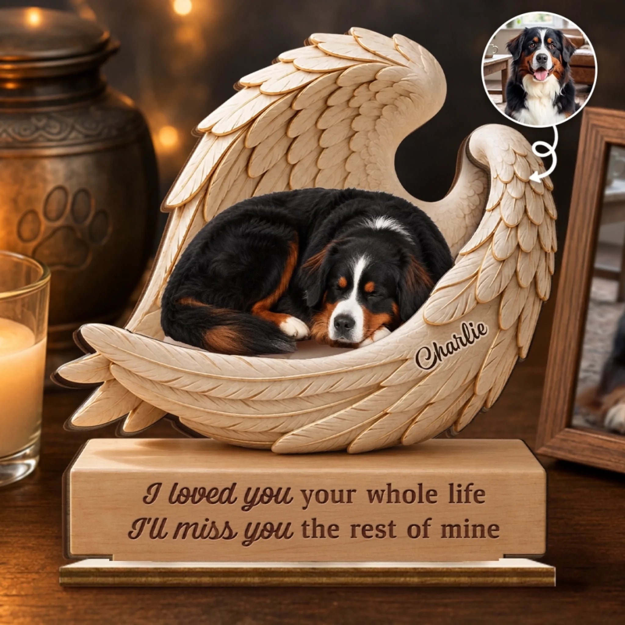 Custom Photo 2-Layer Wooden Plaque, Personalized Pet Memorial Christmas Sympathy Gift for Dogs and Cats