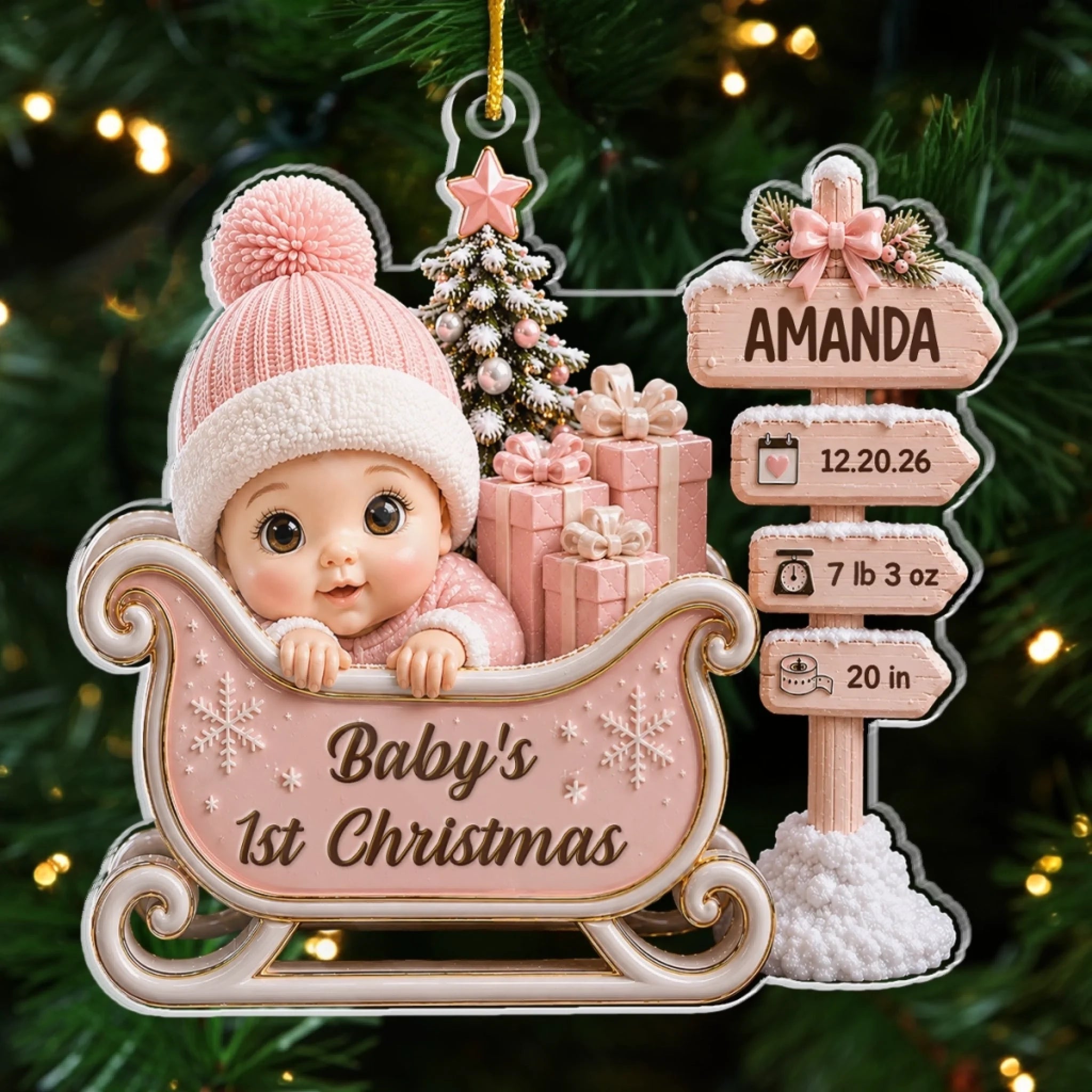 Custom First Christmas Acrylic Ornament, Personalized New Baby Gift for New Parents, Santa’s Cutest Little Passenger