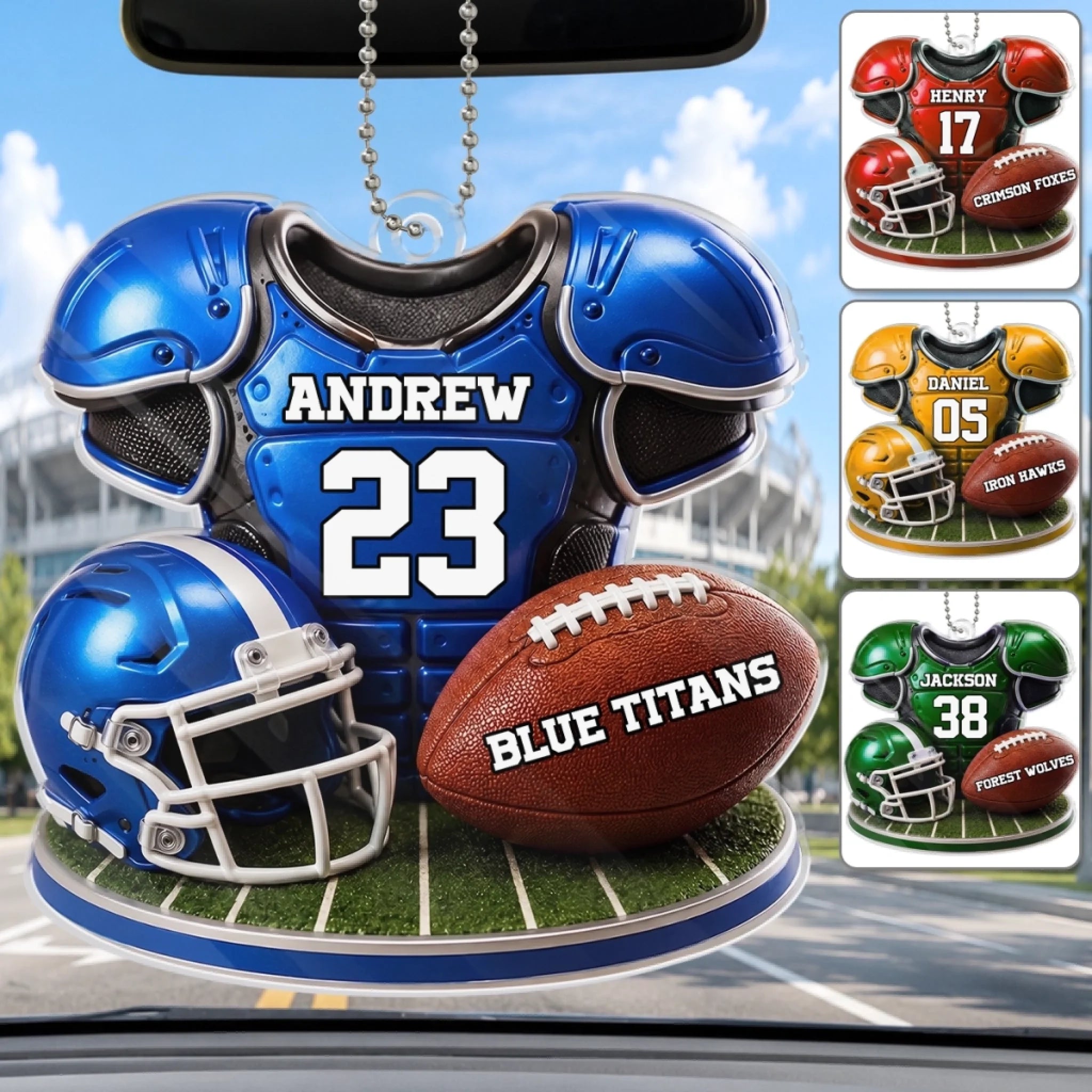 Custom America Football Acrylic Car Ornament Personalized Birthday Gift for Football Fans