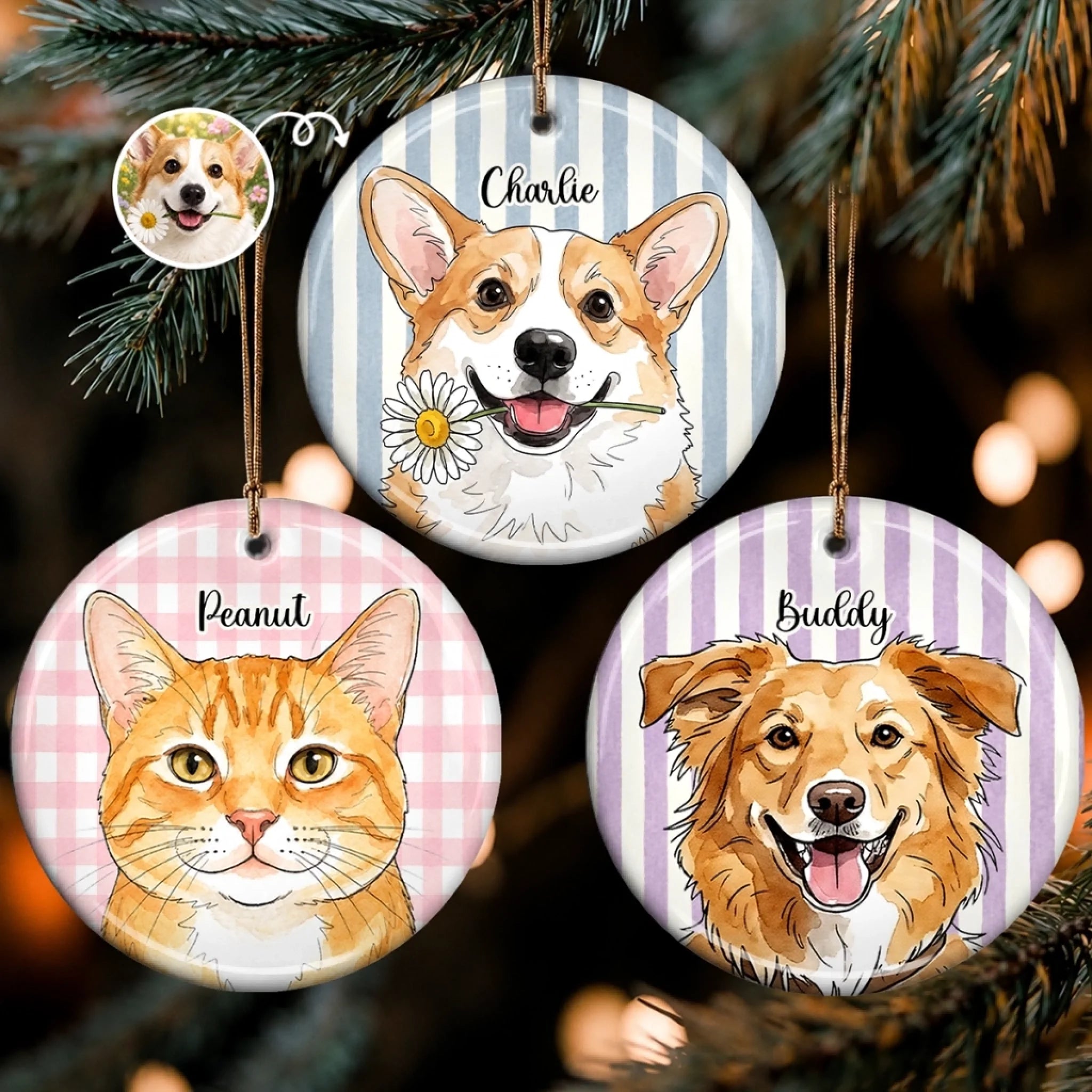 Custom Photo Ceramic Ornament Personalized Christmas Gift for Dog Cat Lovers and Pet Parents