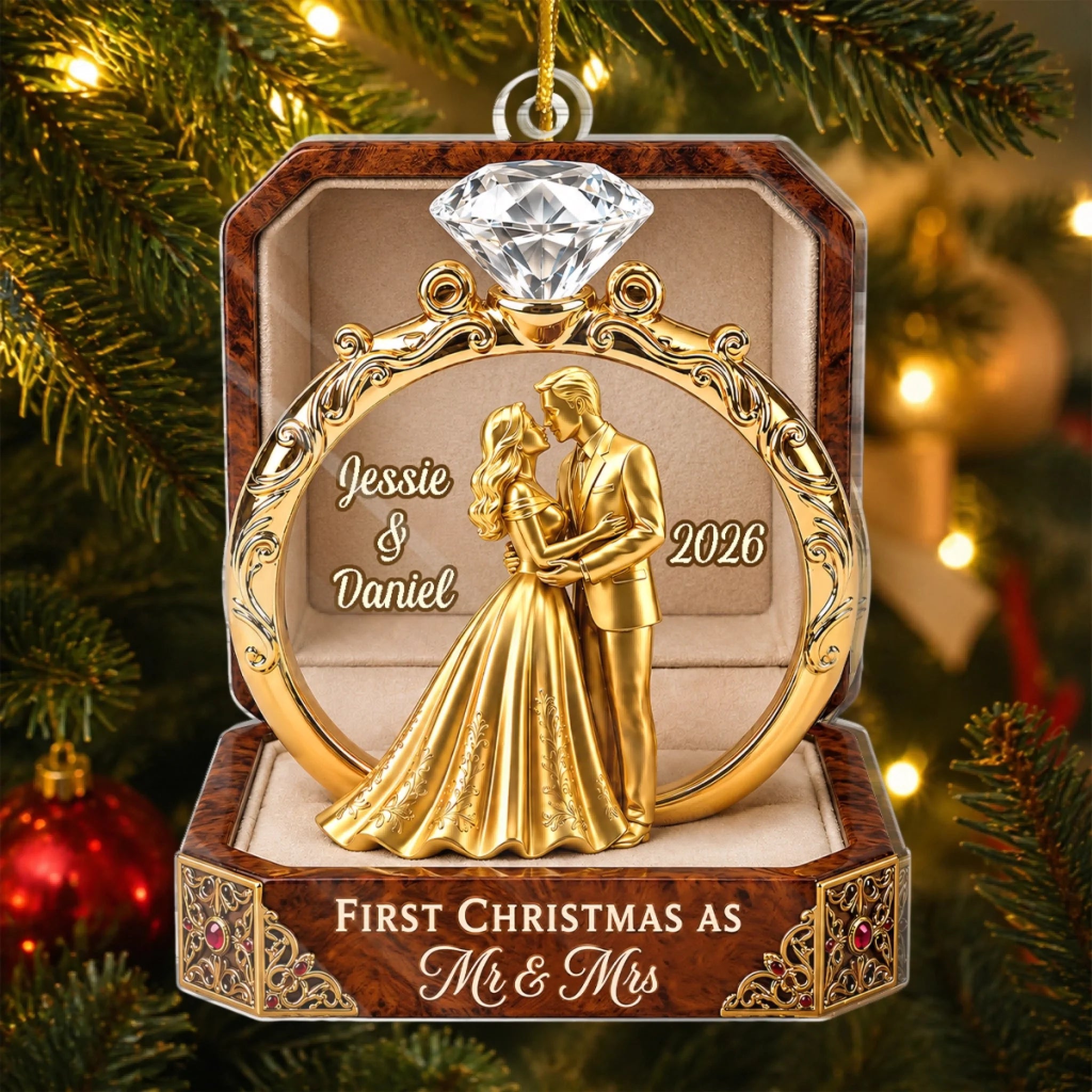 Custom First Christmas Acrylic Ornament, Personalized Wedding Anniversary Gift for Husband and Wife
