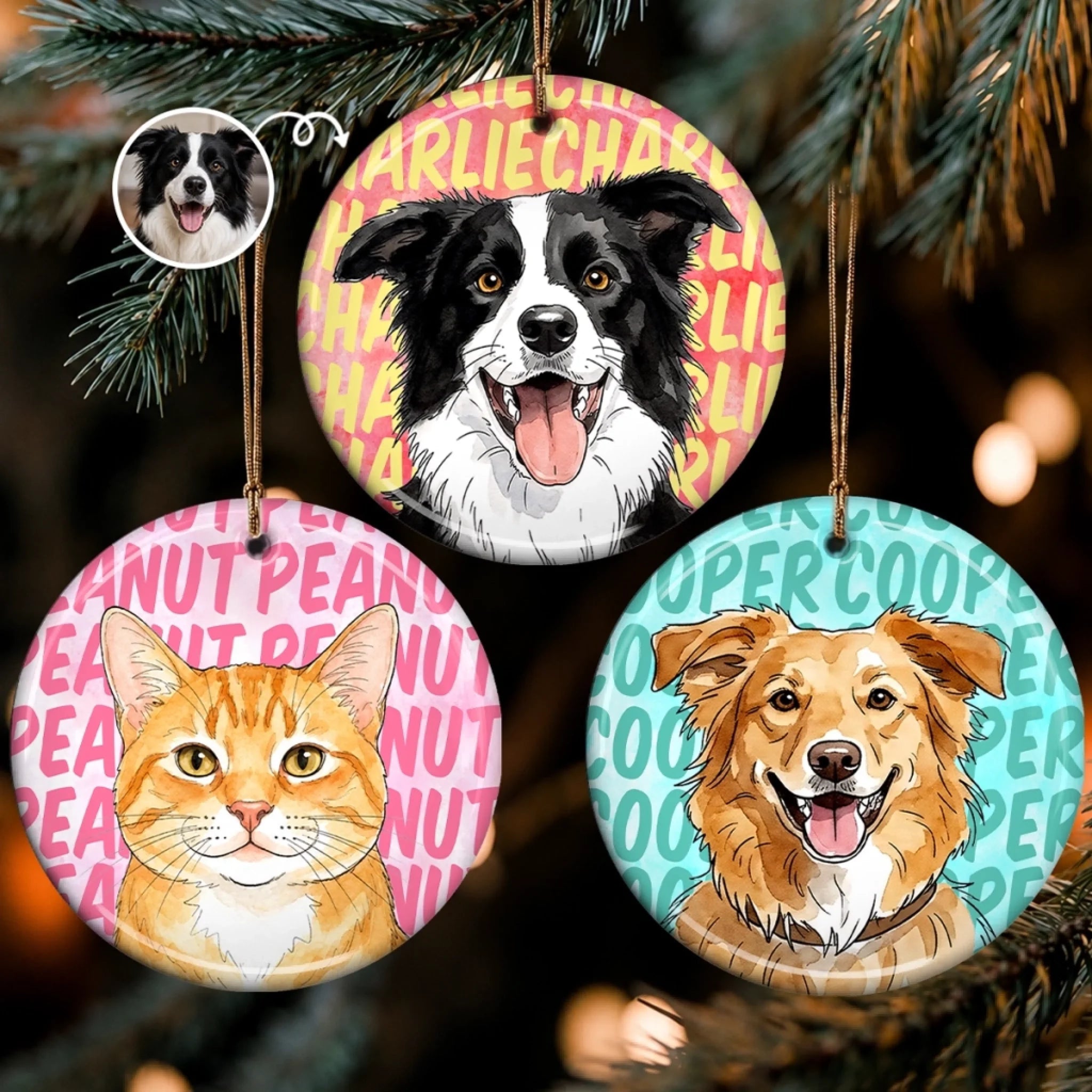 Custom Photo Ceramic Ornament Personalized Birthday or Christmas Gift for Dog Cat Lovers