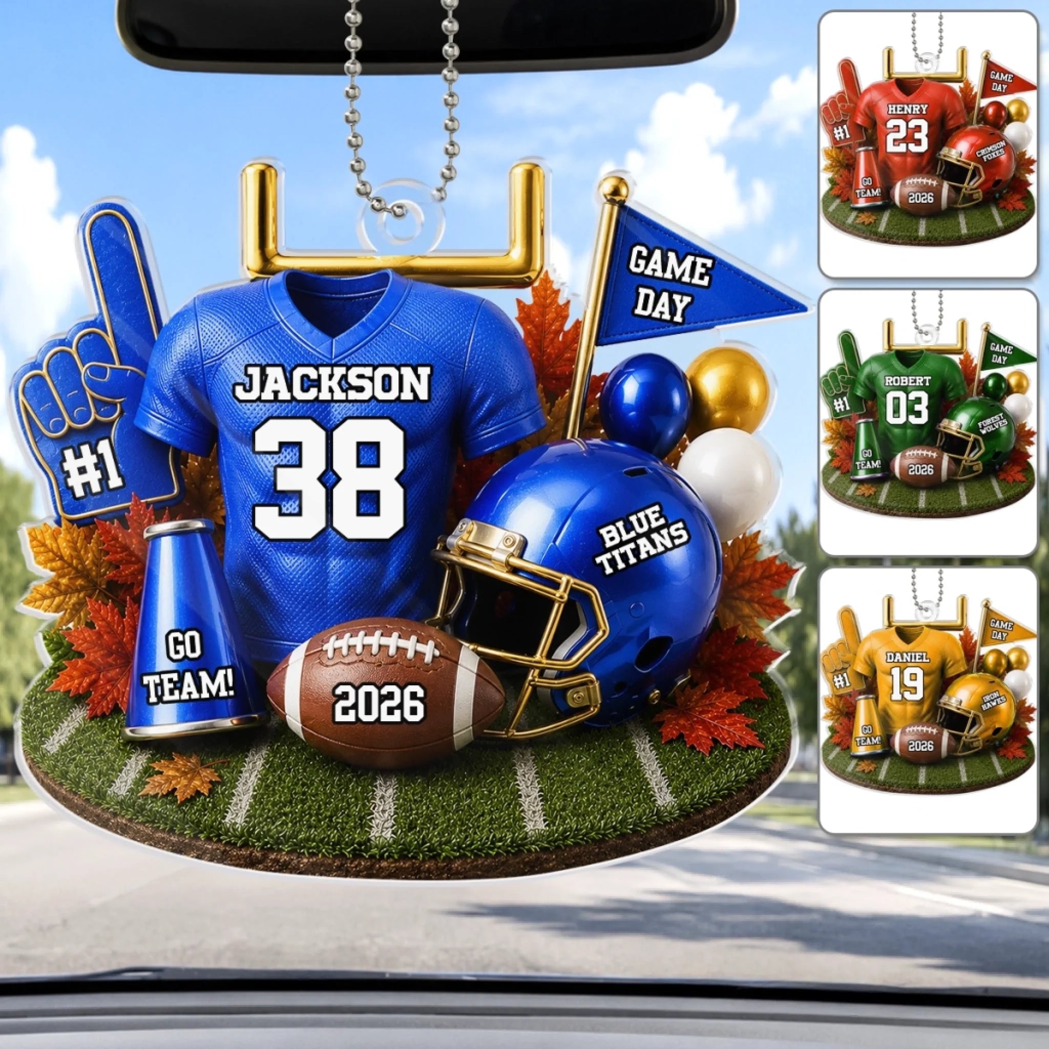 Custom American Football Acrylic Car Ornament Personalized Birthday Gift for Football Fans Built for Kickoff