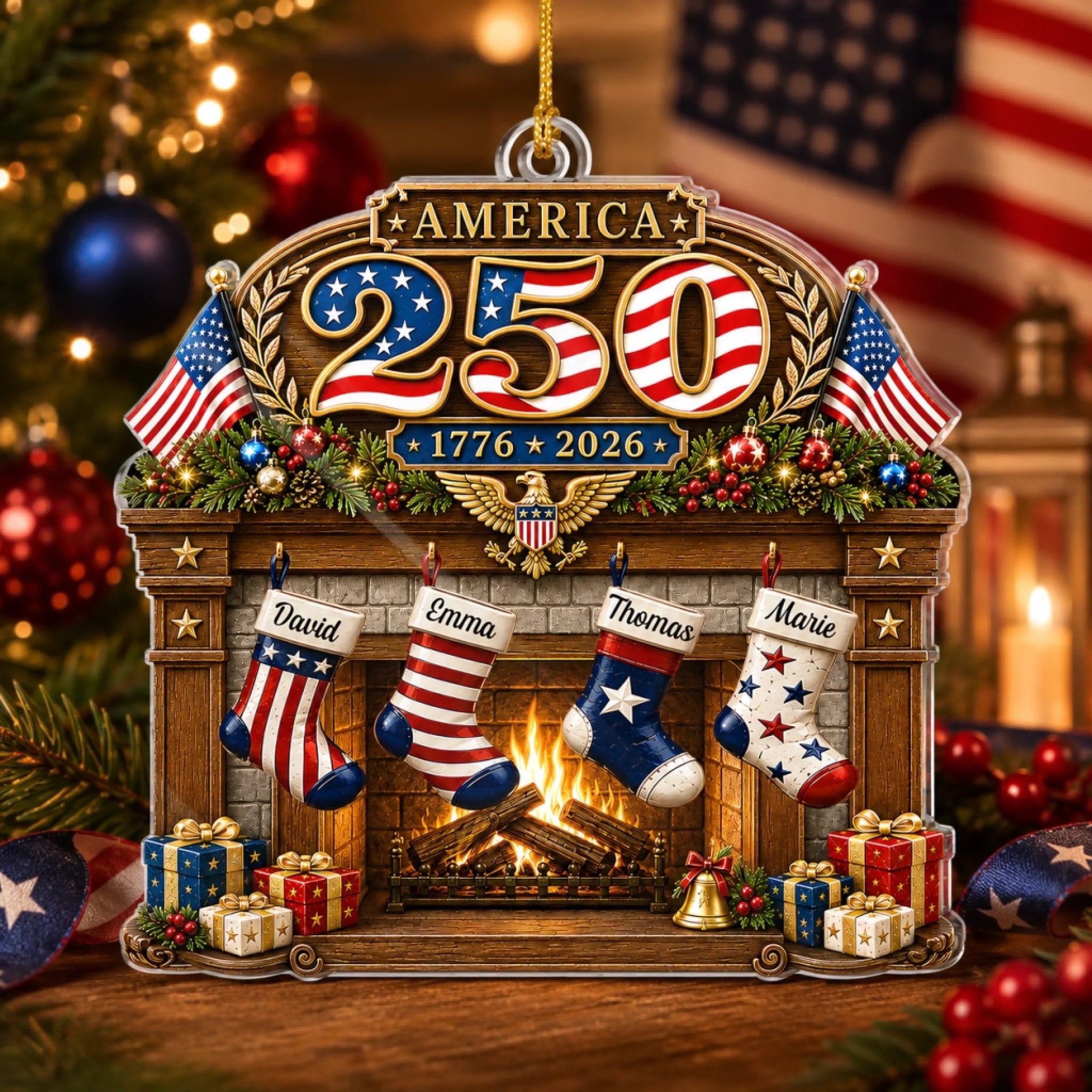 Custom Acrylic Ornament Personalized America 250th Anniversary Christmas Gift for Family