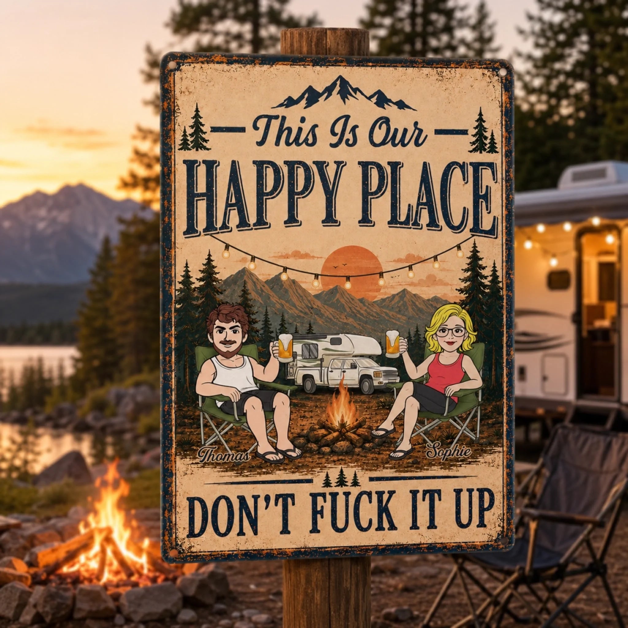 Personalized Camping Metal Sign, Custom Campsite Home Decor Gift for Campers and Couples