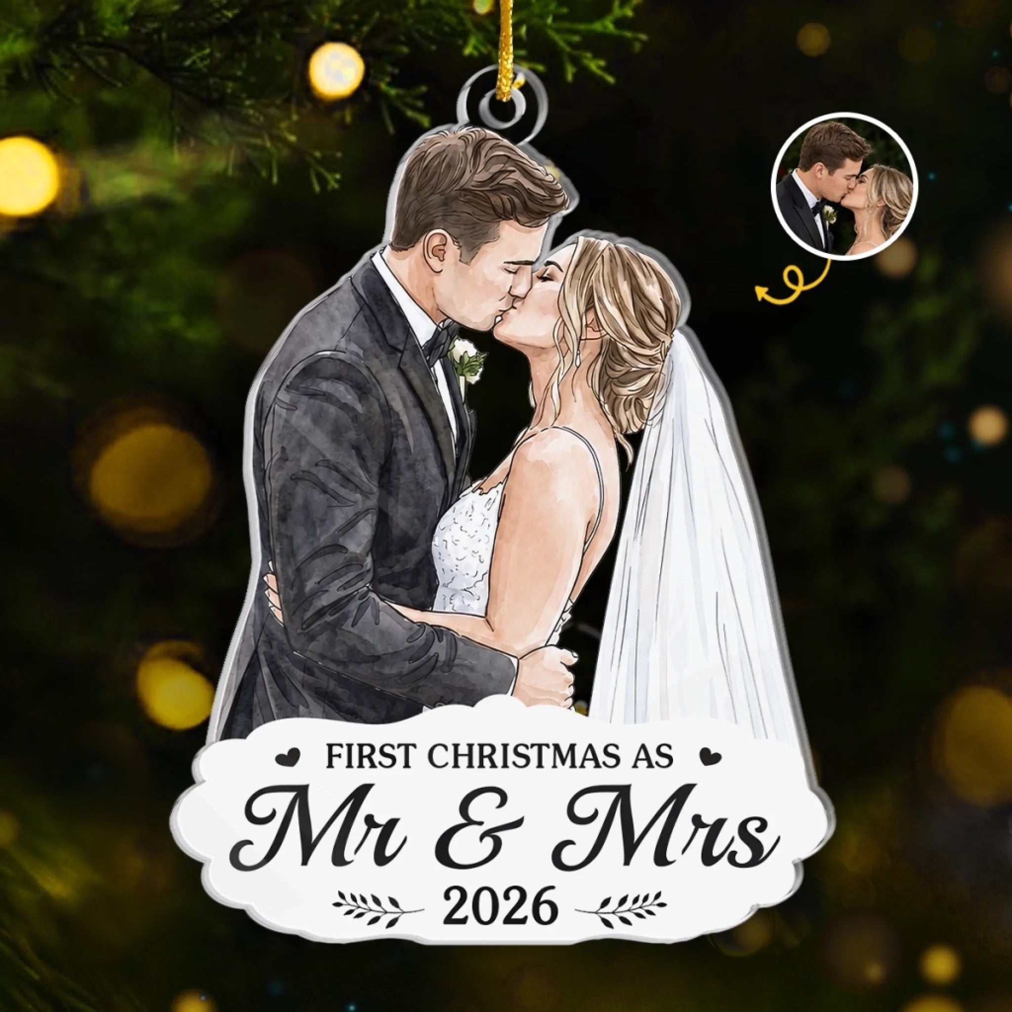Personalized Photo First Christmas Acrylic Ornament, Under the Mistletoe Wedding Gift for Couples