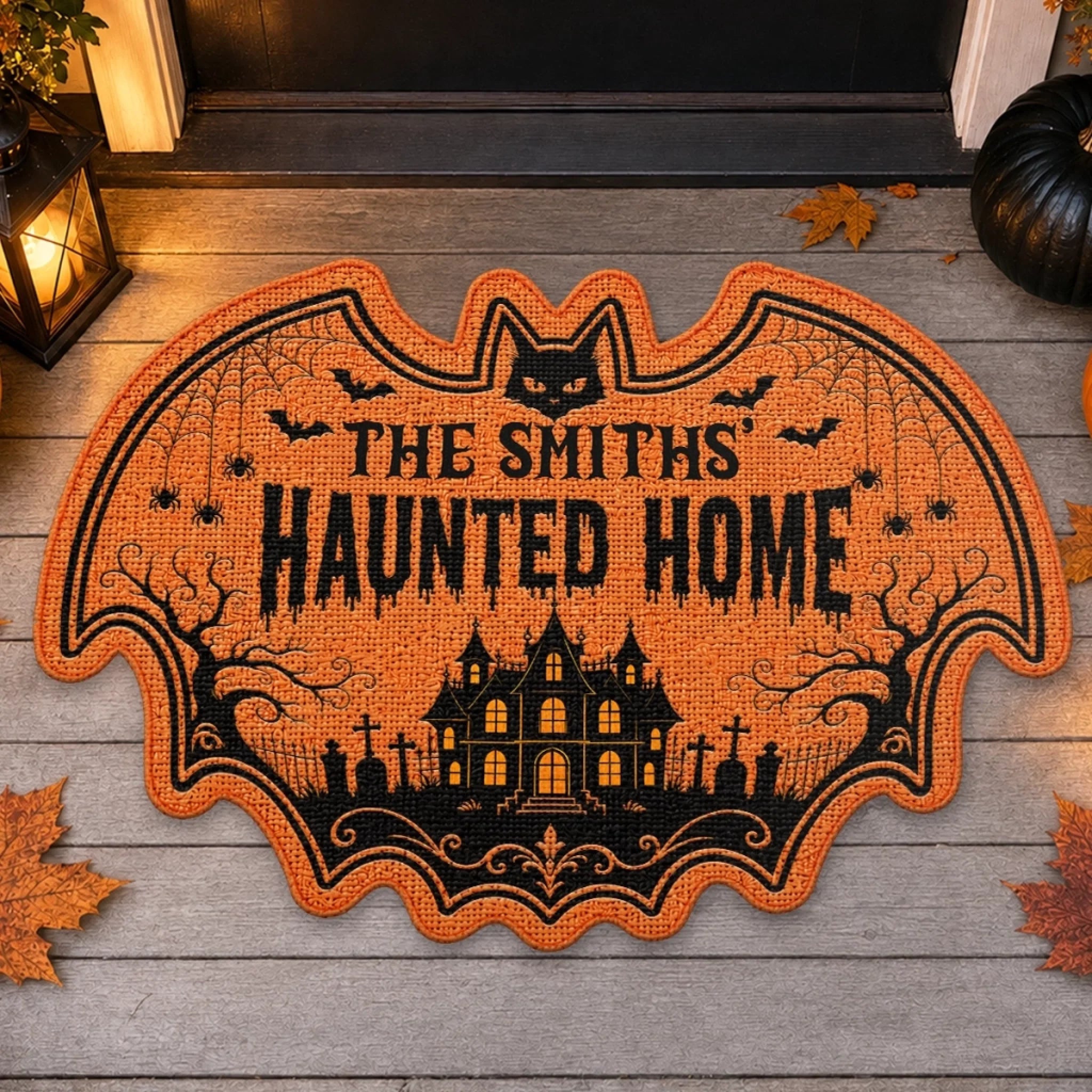 Custom Shaped Doormat Personalized Halloween Decor Gift for Mom Dad Siblings Kids Spooky Nights Together