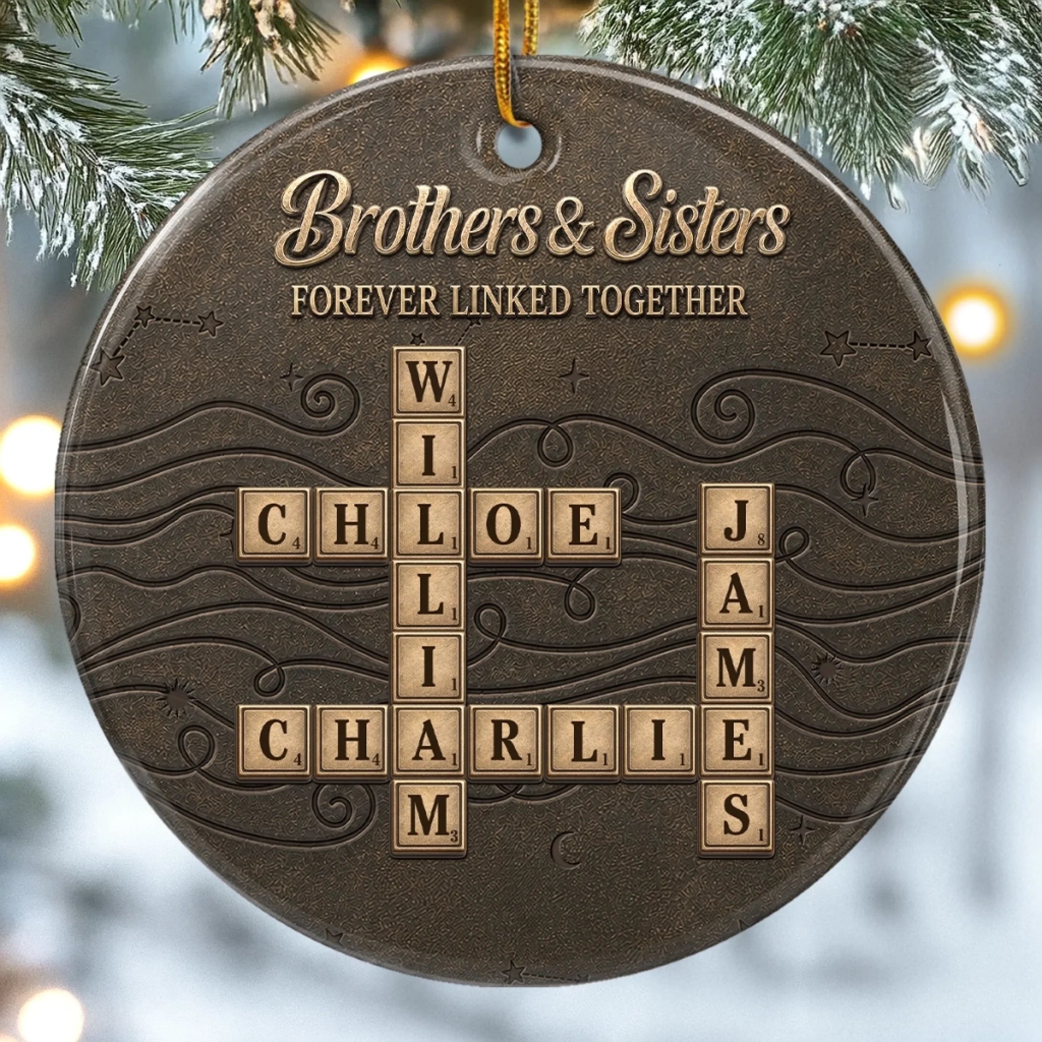 Custom Scrabble Ceramic Ornament, Personalized Christmas or Birthday Gift for Brother or Sister