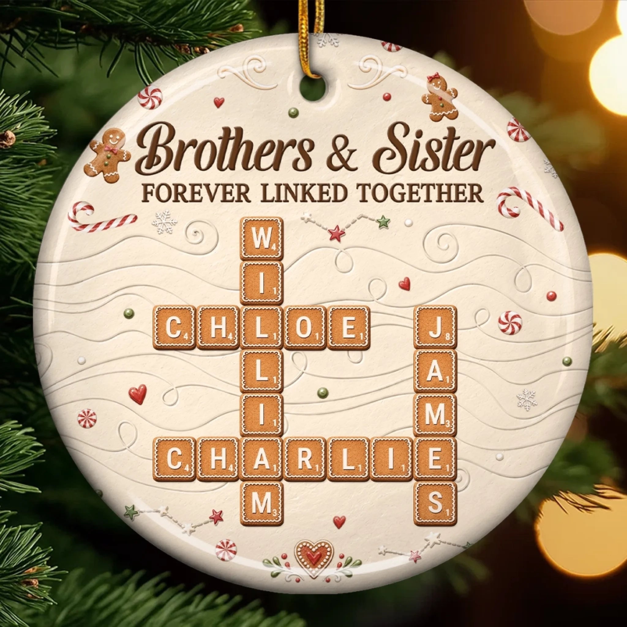 Custom Scrabble Ceramic Ornament Personalized Christmas or Birthday Gift for Brother or Sister