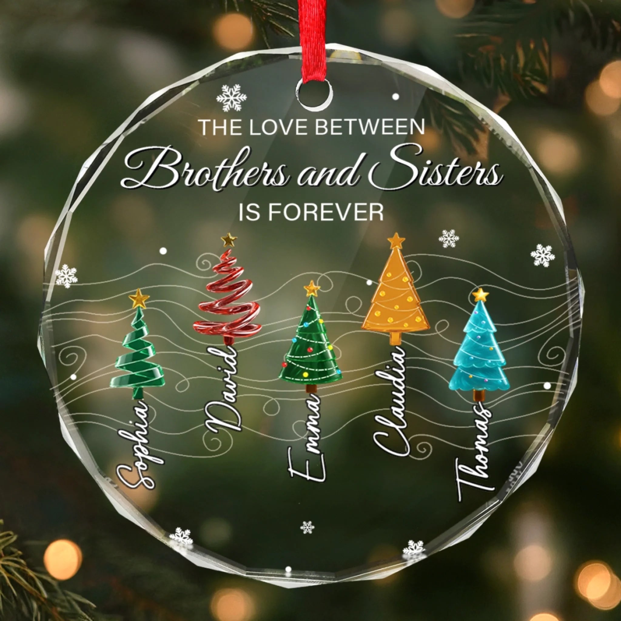 Custom Circle Glass Ornament Personalized Christmas Birthday Gift for Mom Dad Brother Sister
