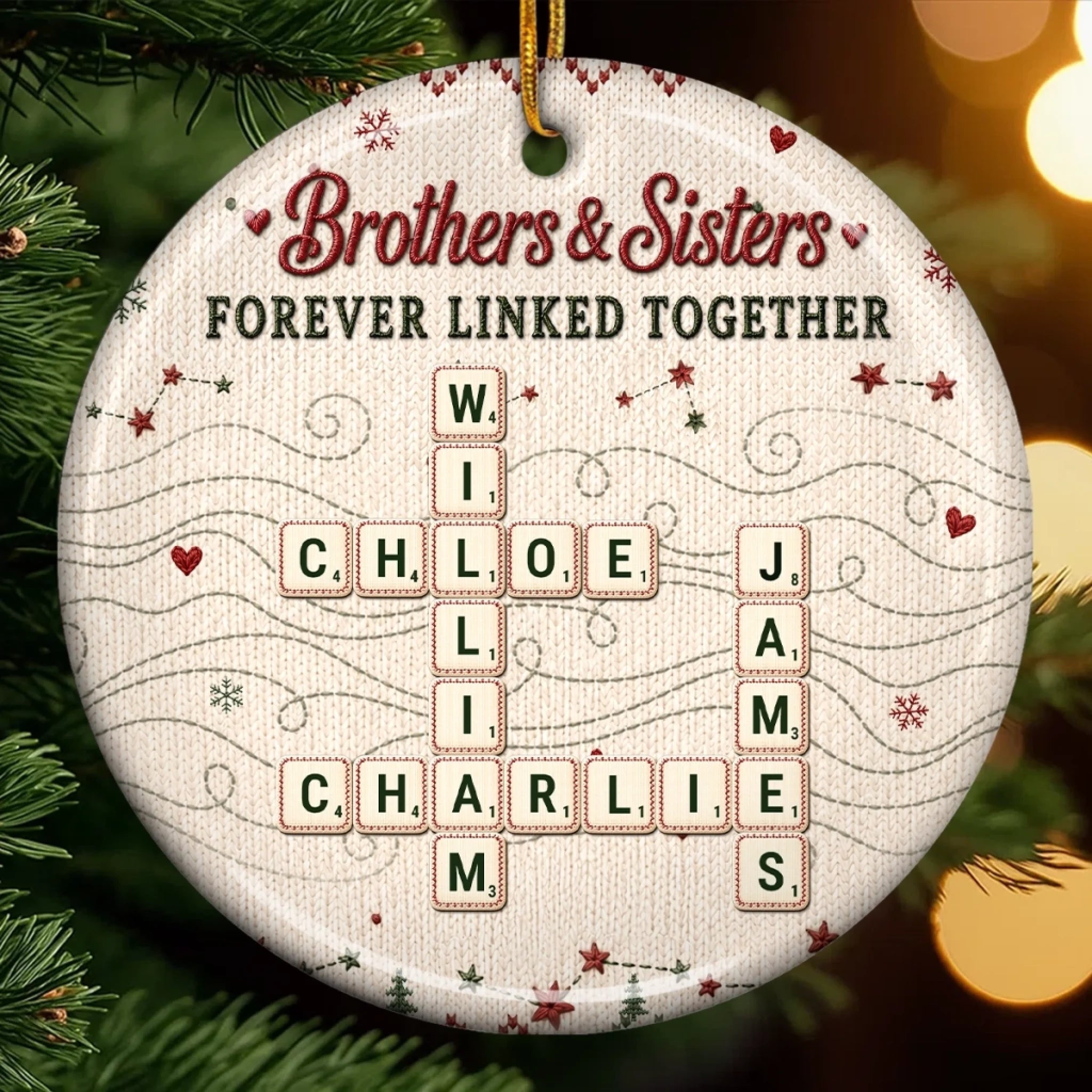 Custom Scrabble Ceramic Ornament, Personalized Christmas or Birthday Gift for Brother or Sister