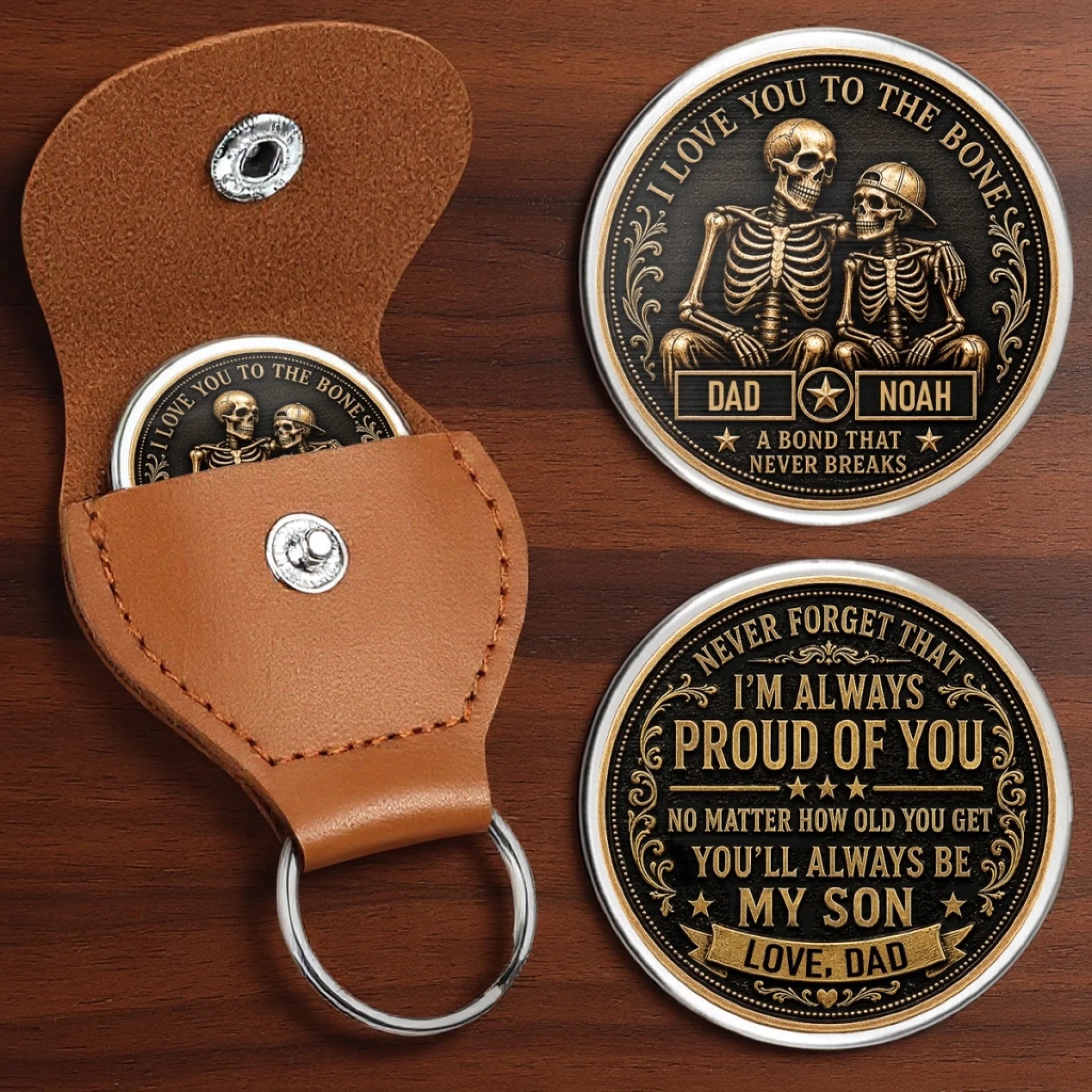 Custom Skeleton Pocket Hug for Son, Personalized Birthday Gift, Unbreakable Family Ties Keepsake