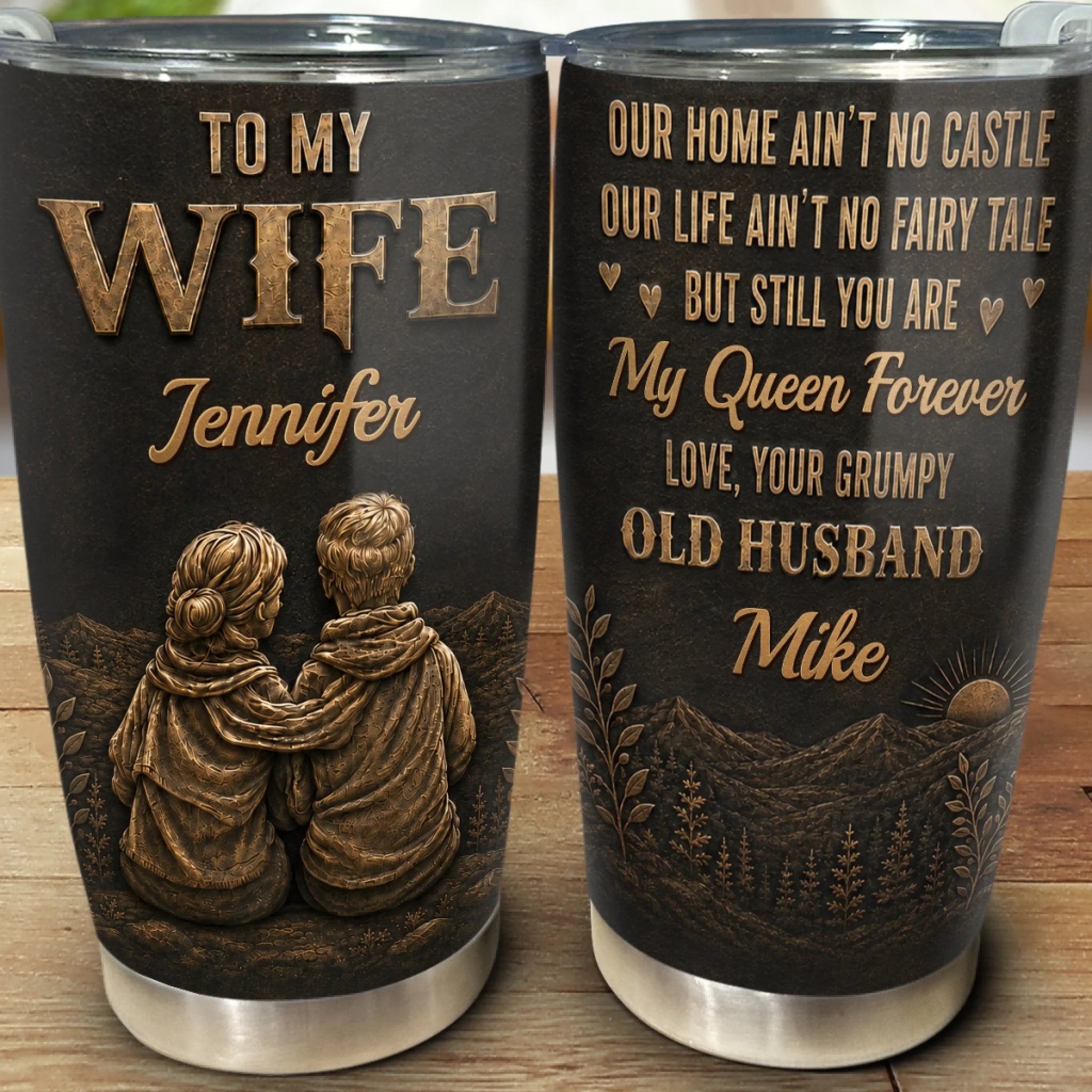 Custom Tumbler Personalized Anniversary Wedding Gift for Husband or Wife, My Queen Forever and Always