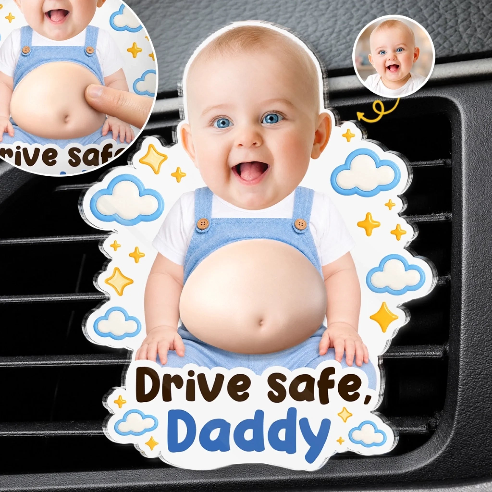 Custom Photo Squishy Acrylic Car Vent Clip Personalized Birthday Gift for Dad and New Parents