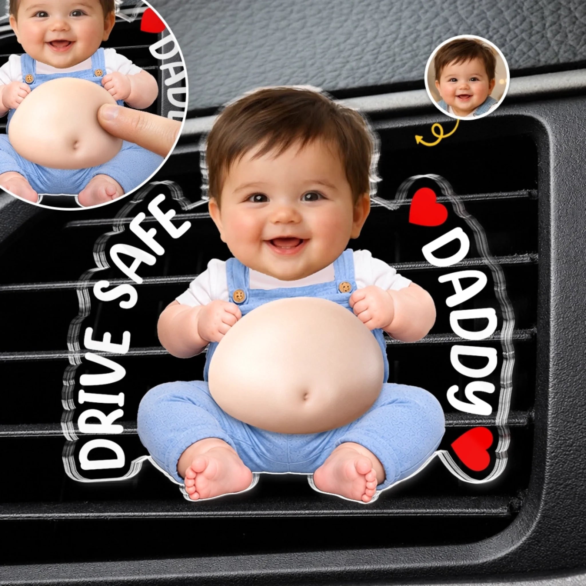 Custom Photo Squishy Acrylic Car Vent Clip Personalized Birthday Gift for Dad or New Parents
