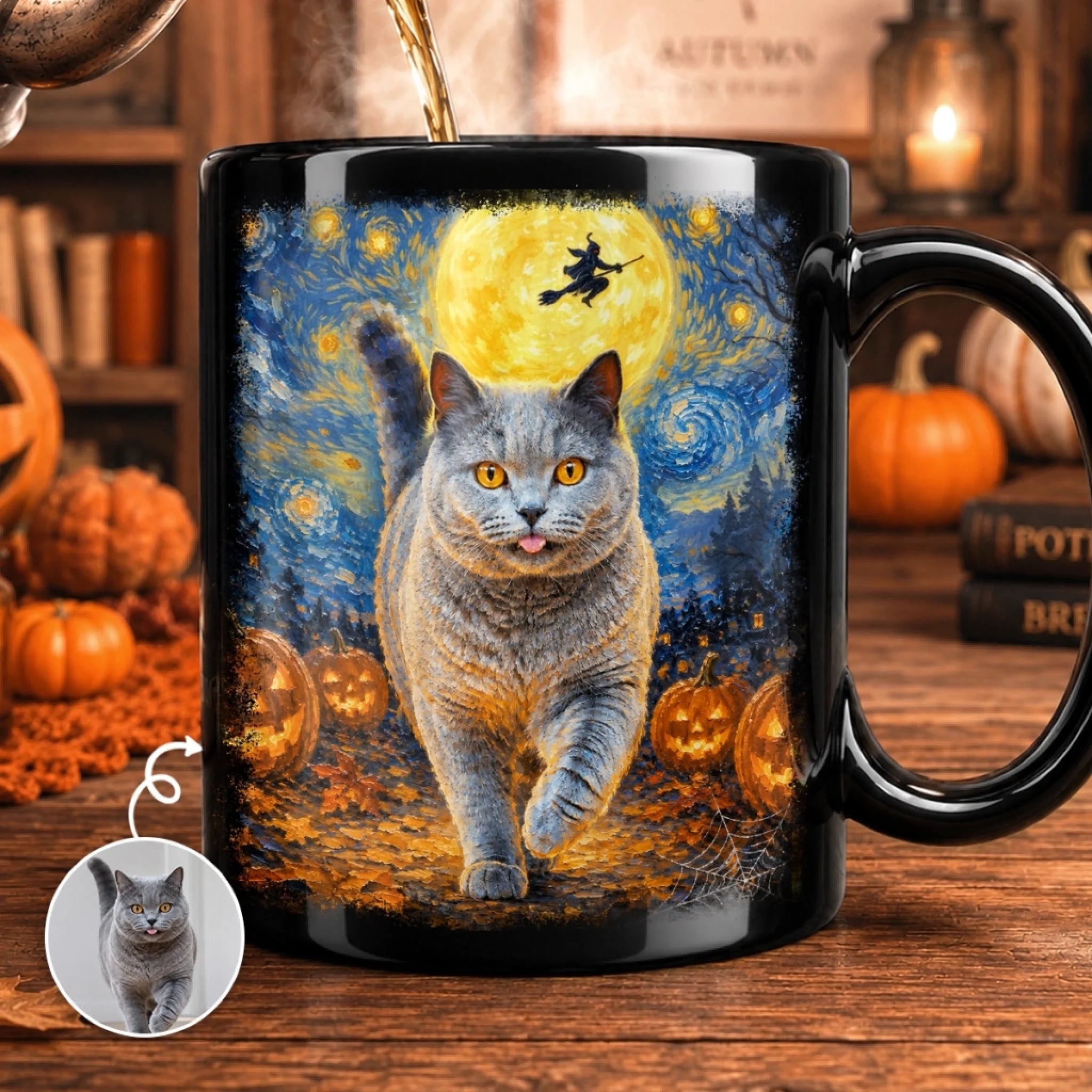 Custom Photo Starry Night Black Mug, Personalized Pet Memorial Gift for Dog Cat Lovers