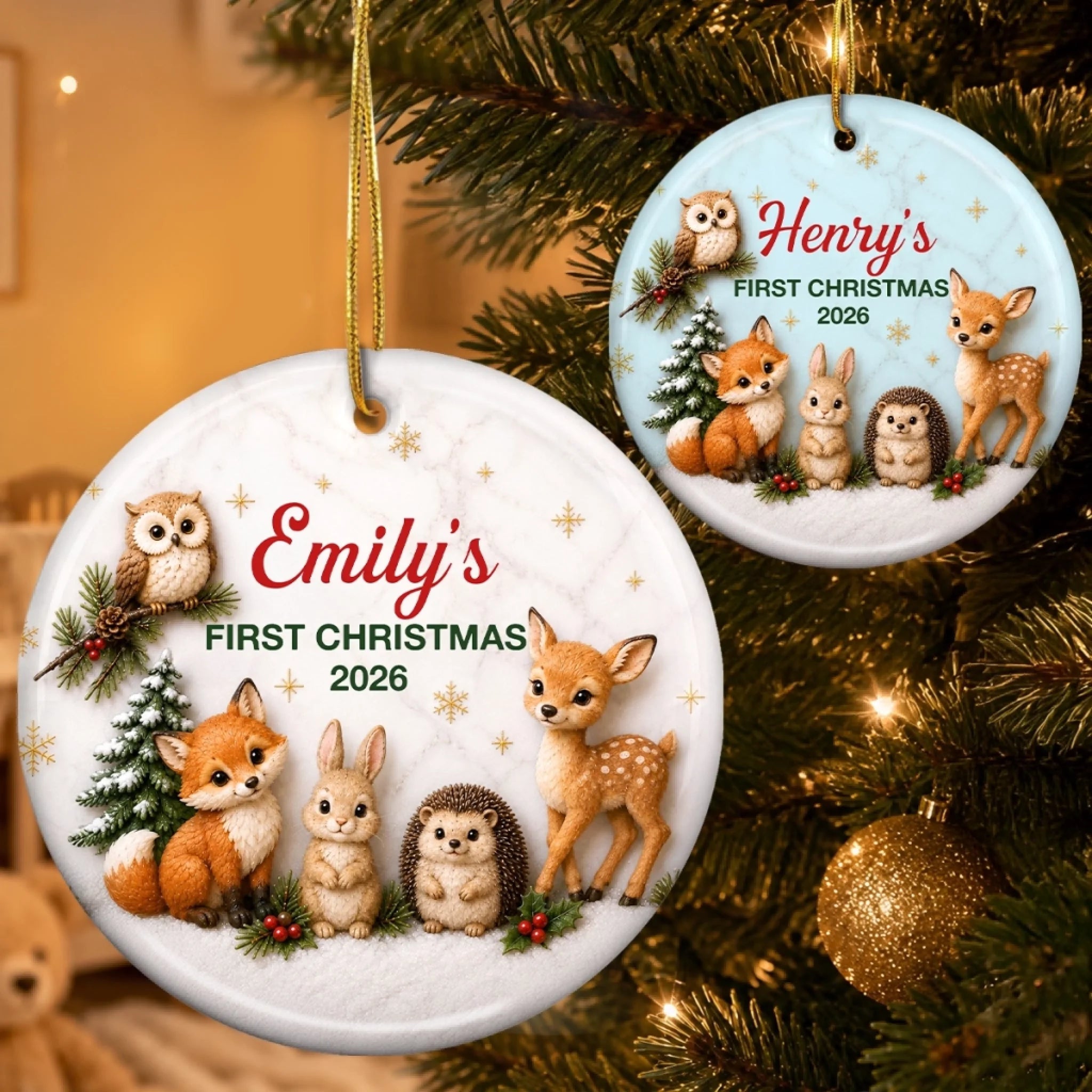 Custom First Christmas Ceramic Ornament Personalized Baby Shower Gift for New Parents