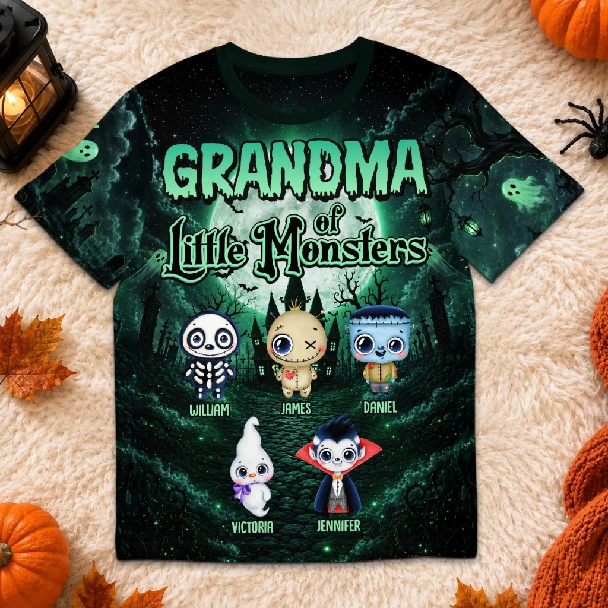 Custom Monster T-Shirt, Personalized Halloween Family Night Shirt, Birthday Gift for Mom or Grandma
