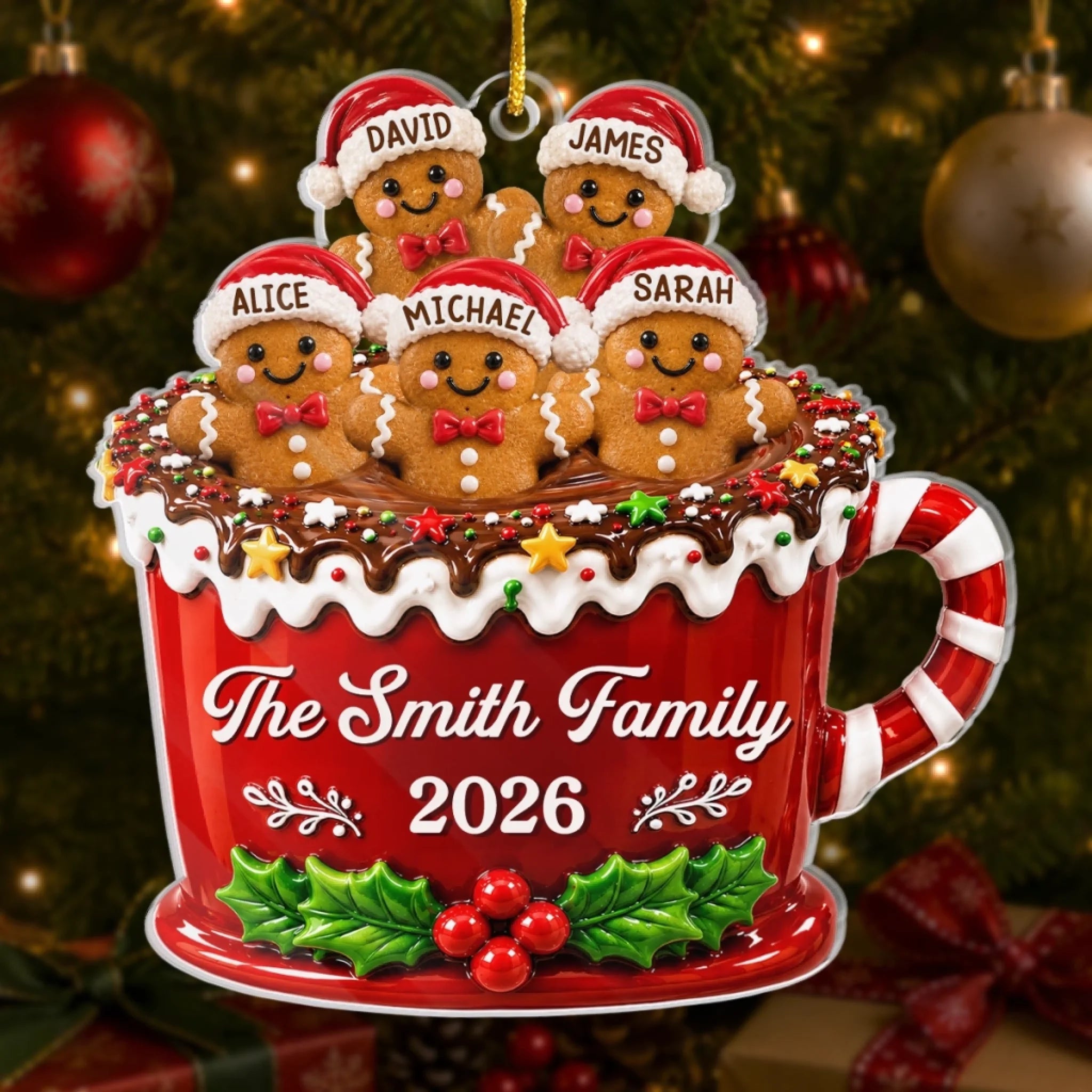 Custom Gingerbread Acrylic Ornament Personalized Christmas Gift for Mom Dad Brother Sister Family