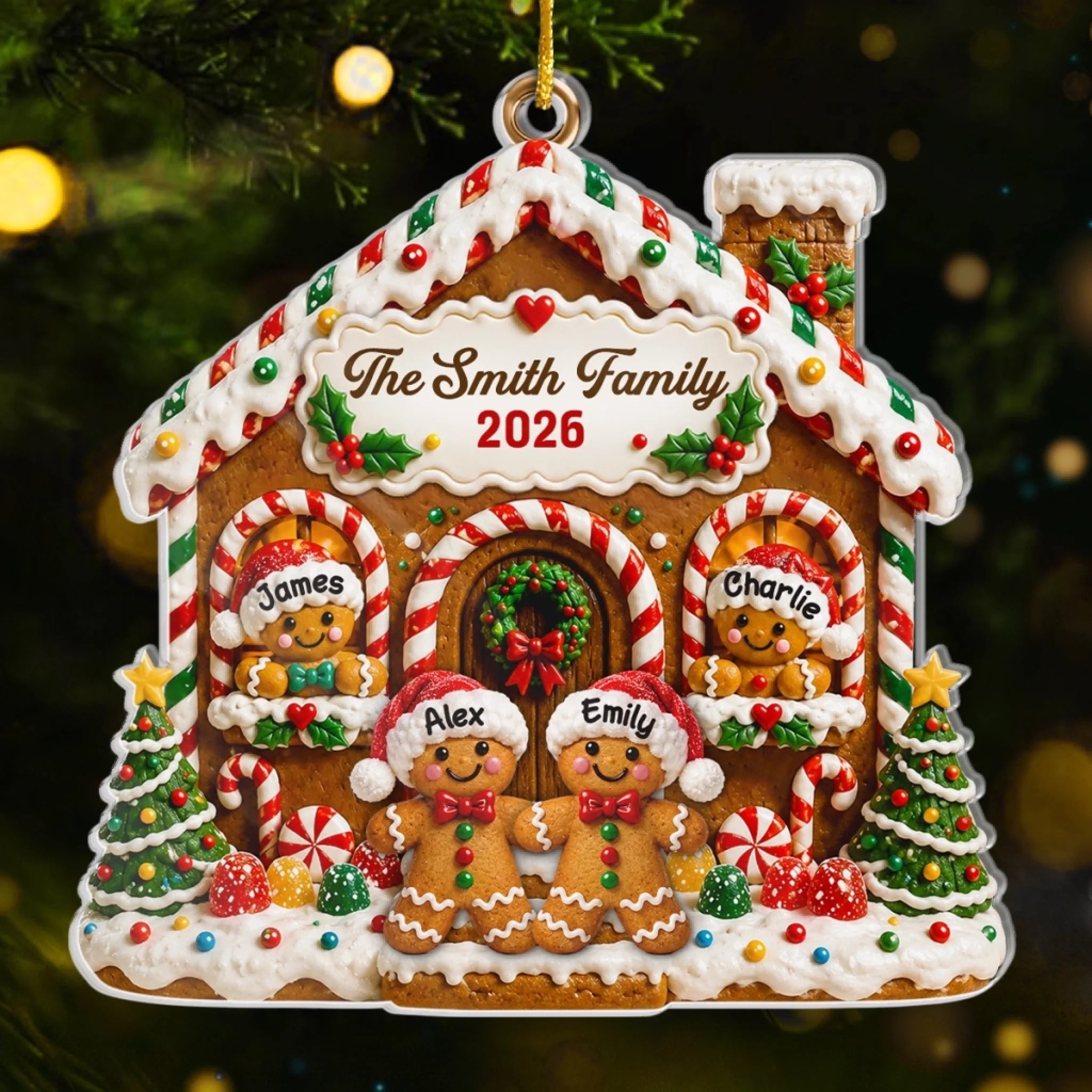 Custom Gingerbread Acrylic Ornament, Personalized Christmas Birthday Gift for Mom Dad Brother Sister