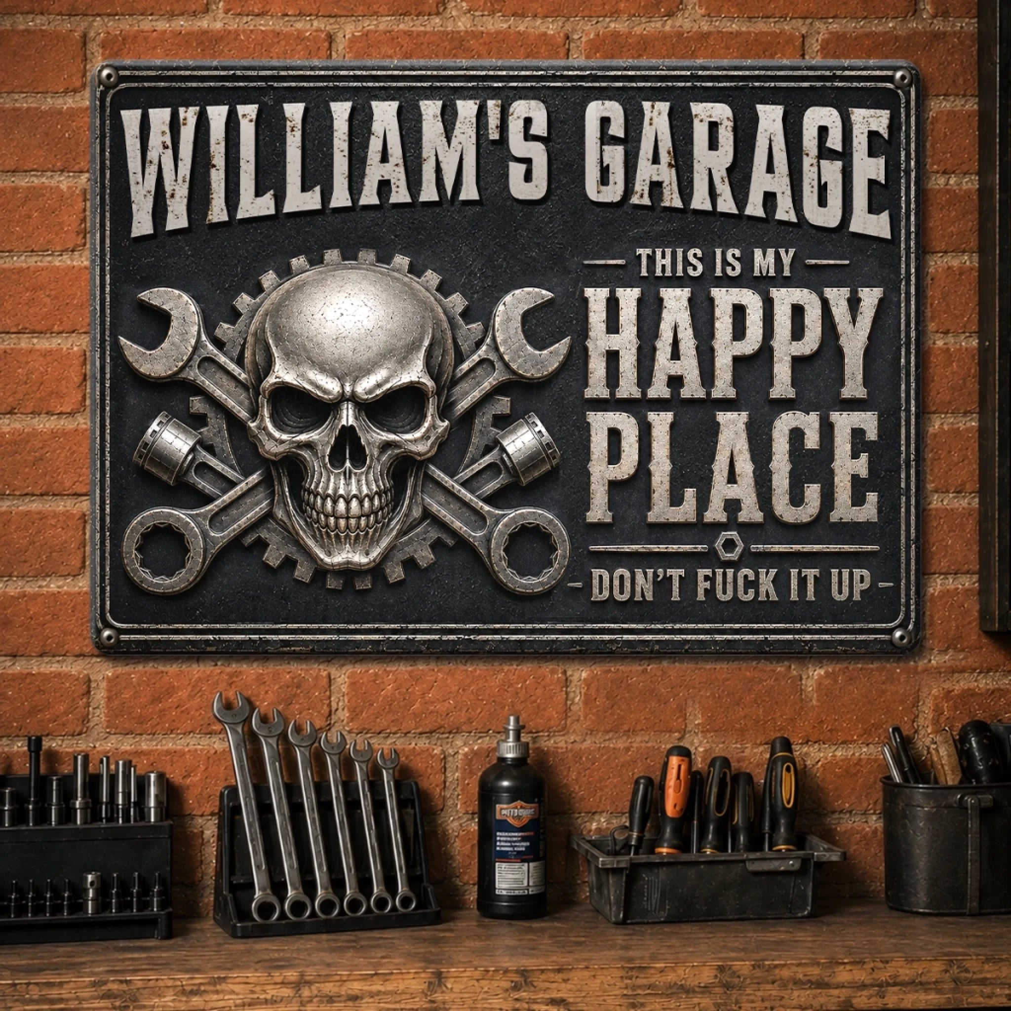 Custom Home Decor Metal Sign Personalized Birthday Gift for Husband Dad Mechanic Work Hard Ride Harder