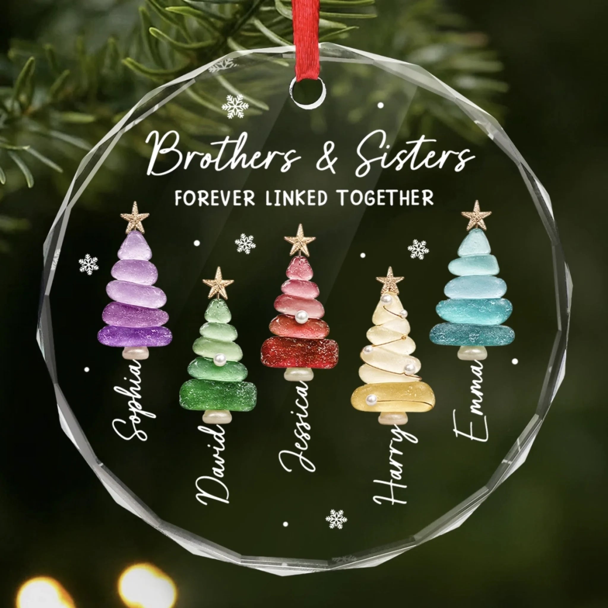 Custom Circle Glass Ornament Personalized Christmas Birthday Gift for Mom Dad Brother Sister