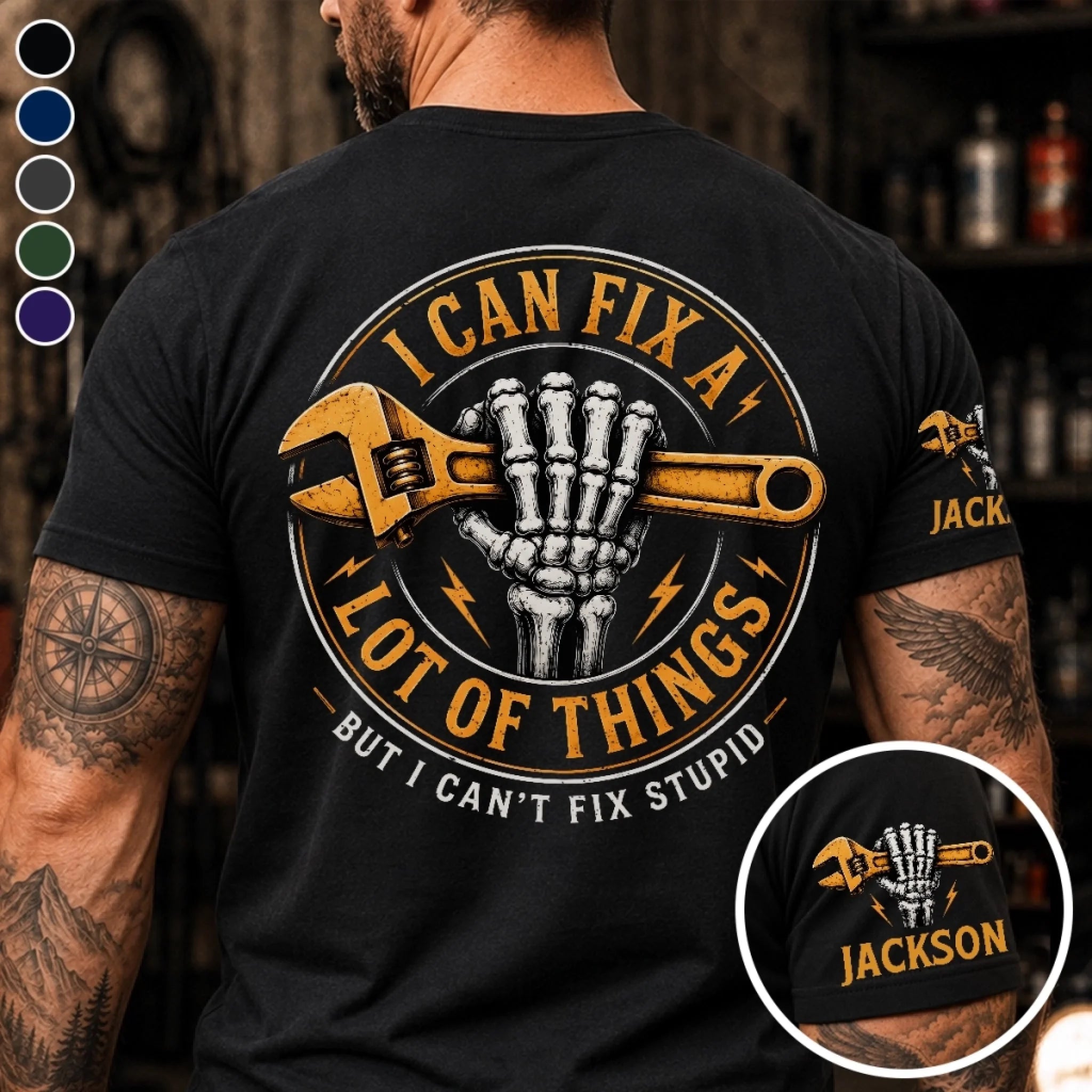 Custom Back Printed T-Shirt Master Of Repairs Personalized Birthday Gift for Husband Dad Grandpa or Son