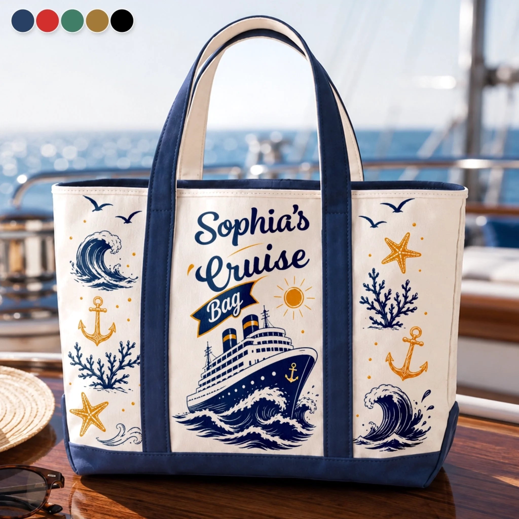 Custom Canvas Tote Bag, Personalized Sea Days Best Days Summer Vacation Travel Gift for Mom and Family