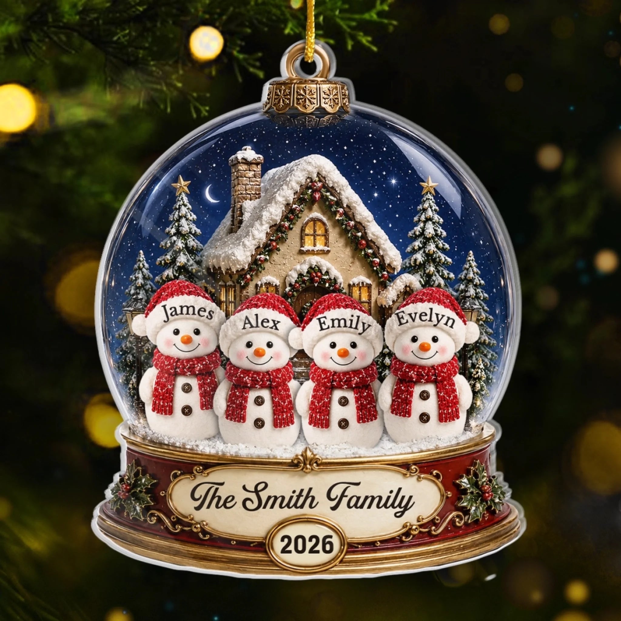 Custom Snowman Acrylic Ornament Personalized Christmas Gift for Mom Dad Brother Sister Winter Wonderland