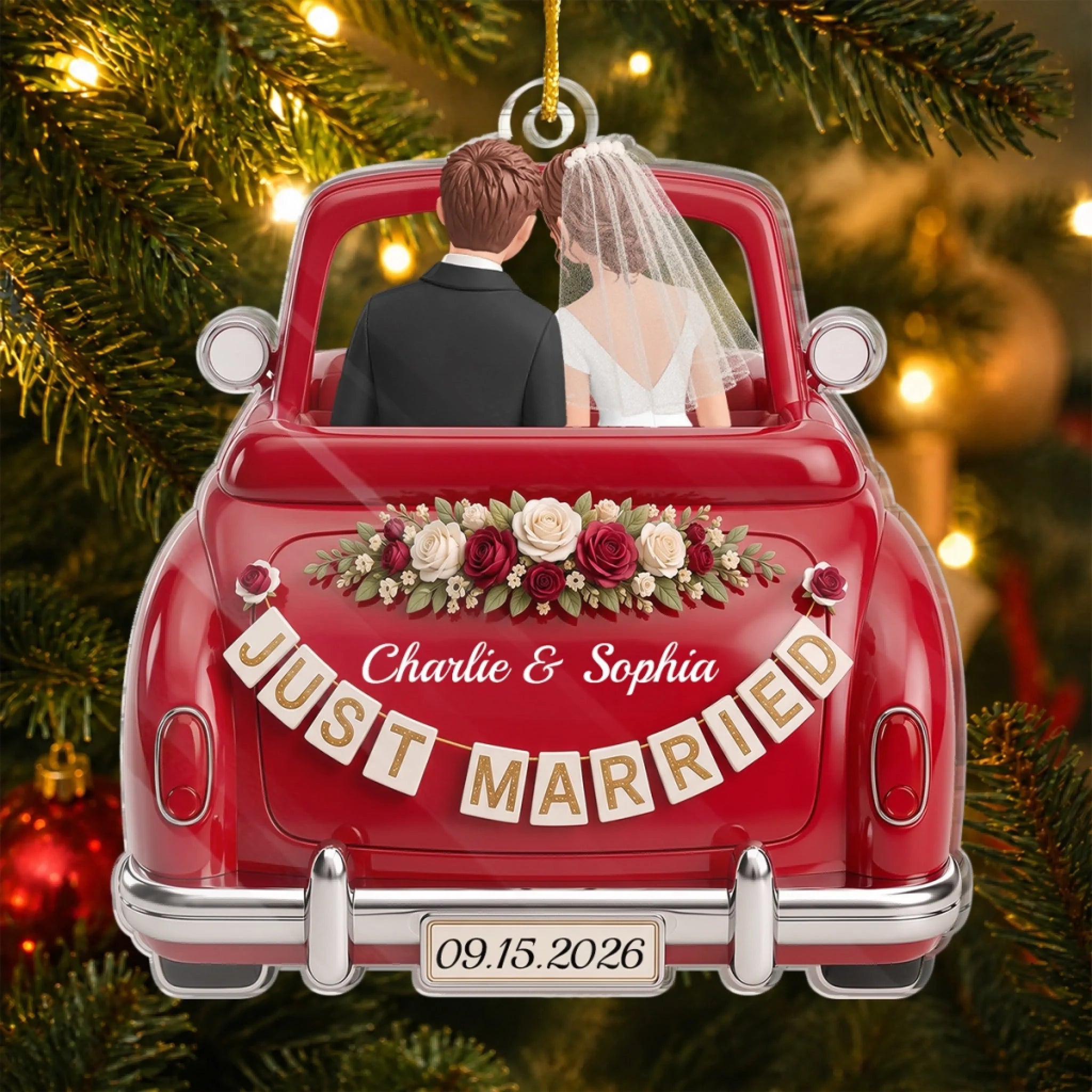 Custom First Christmas Acrylic Ornament Personalized Wedding Anniversary Gift for Husband and Wife