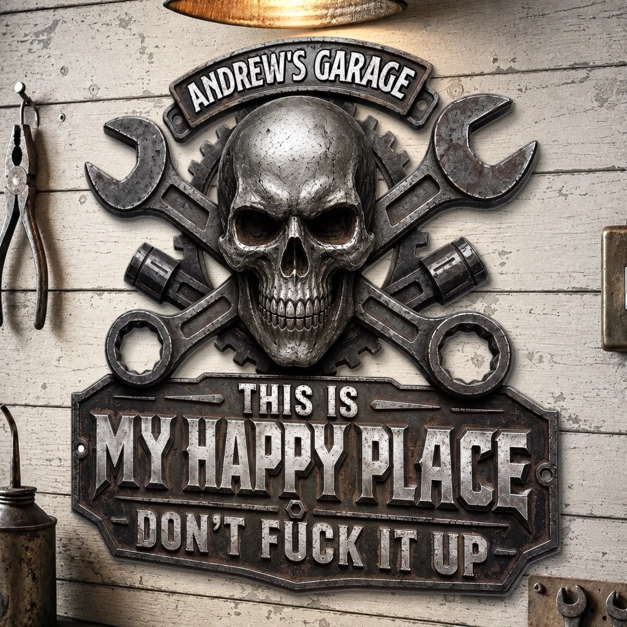 Custom Shaped Metal Sign Personalized This Is My Happy Place Gift for Husband Dad Grandpa Son or Brother