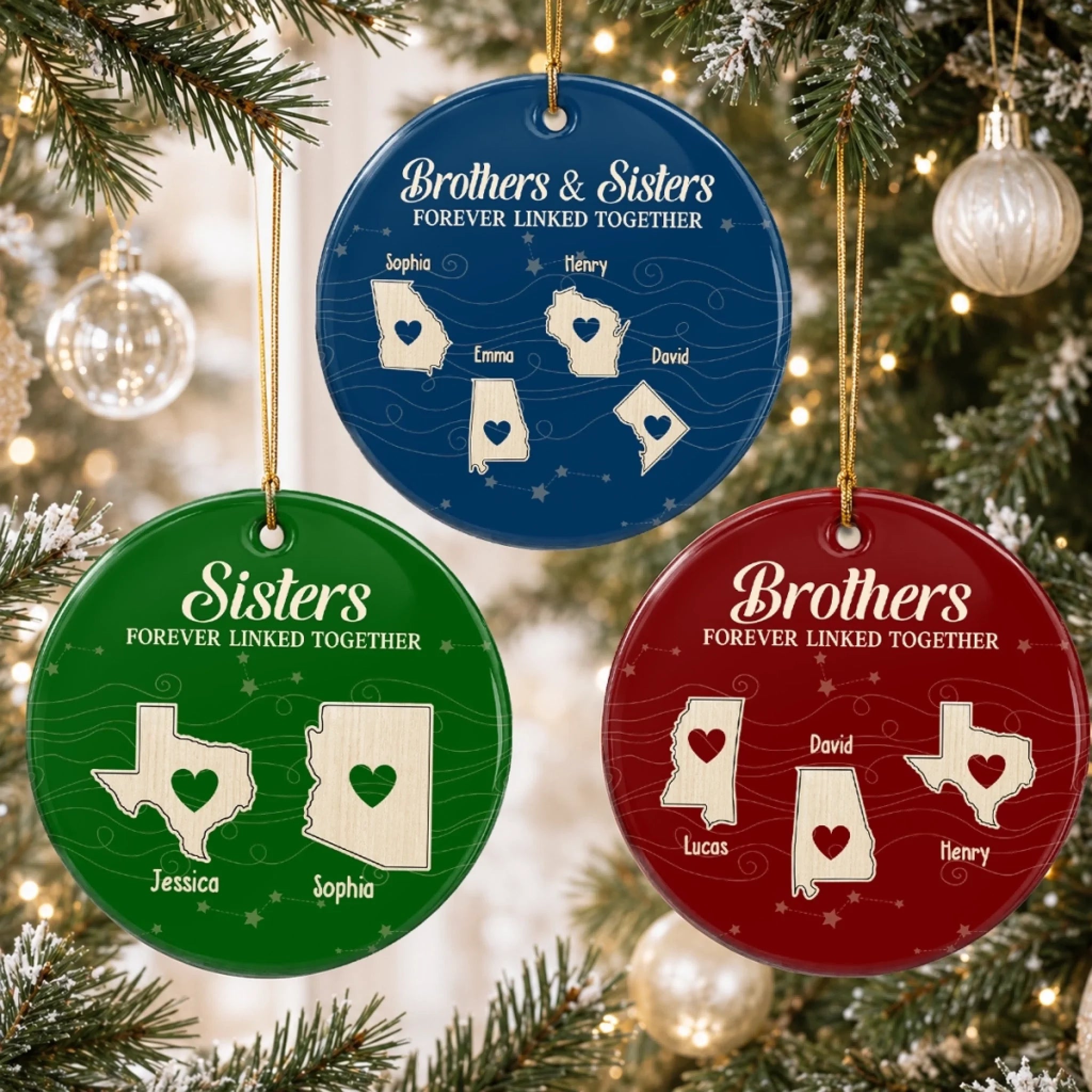 Custom Long Distance Ceramic Ornament Personalized Christmas Birthday Gift for Family