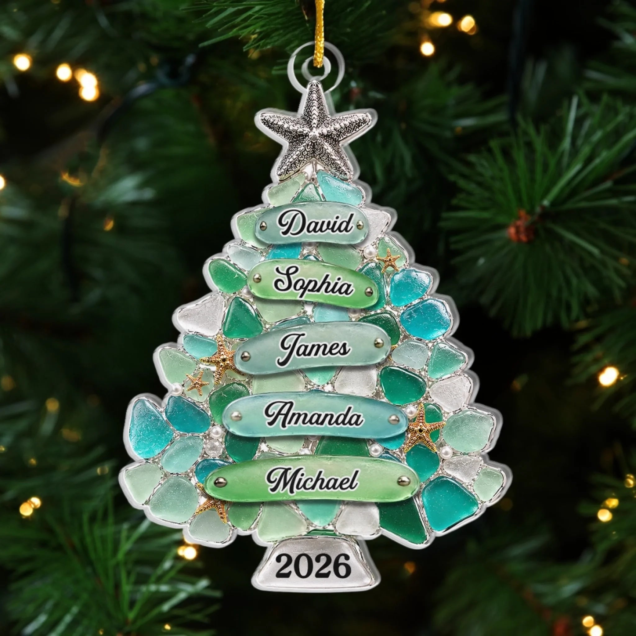 Custom Sea Glass Acrylic Ornament Personalized Christmas or Birthday Gift for Mom Dad Brother Sister