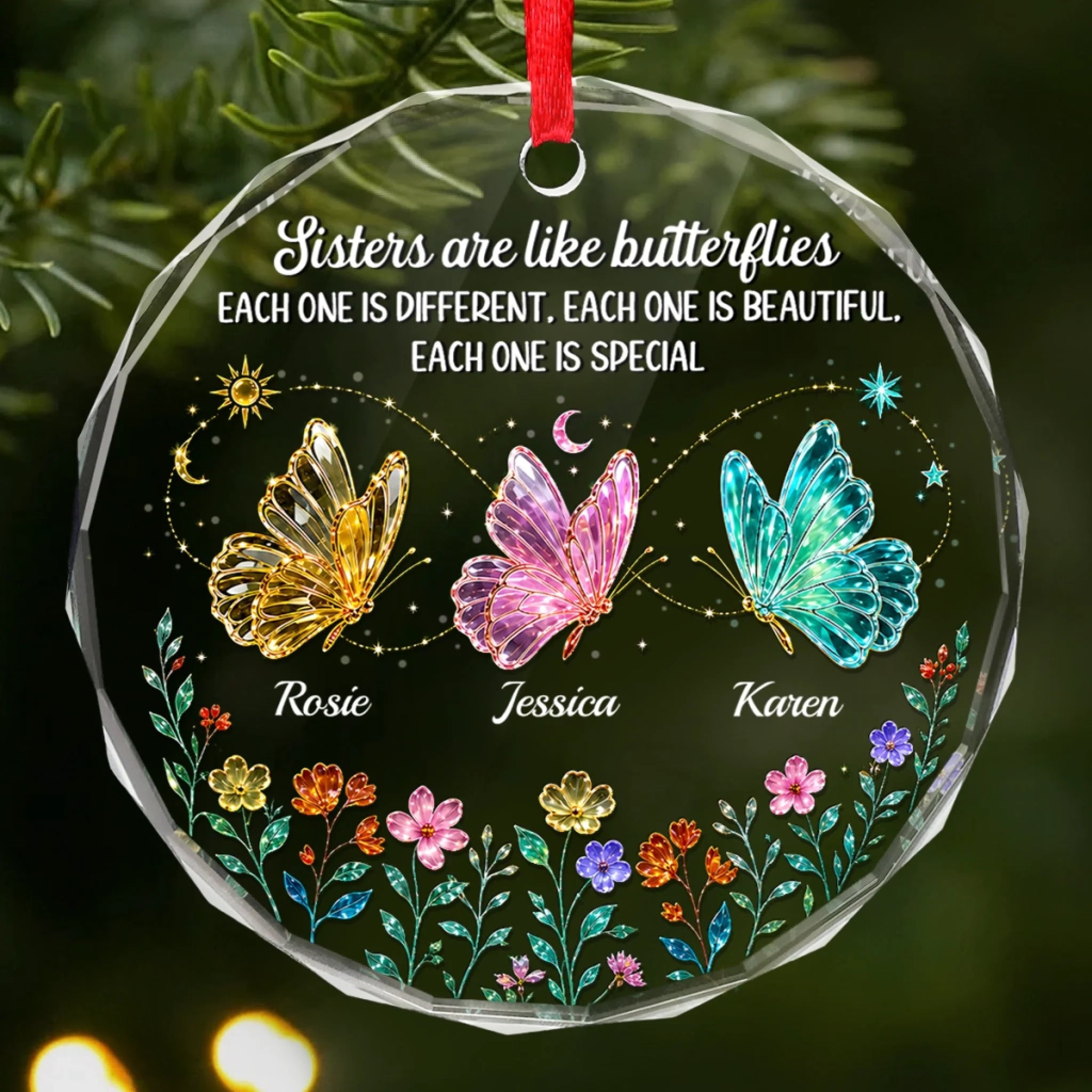 Custom Circle Glass Ornament Personalized Best Friend Christmas or Birthday Gift for Sisters and BFFs