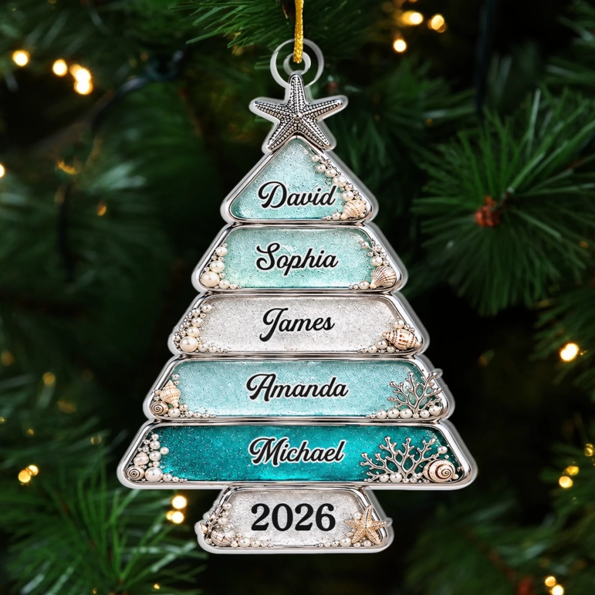 Personalized Sea Glass Acrylic Ornament, Custom Christmas Keepsake Gift for Mom Dad Brother Sister