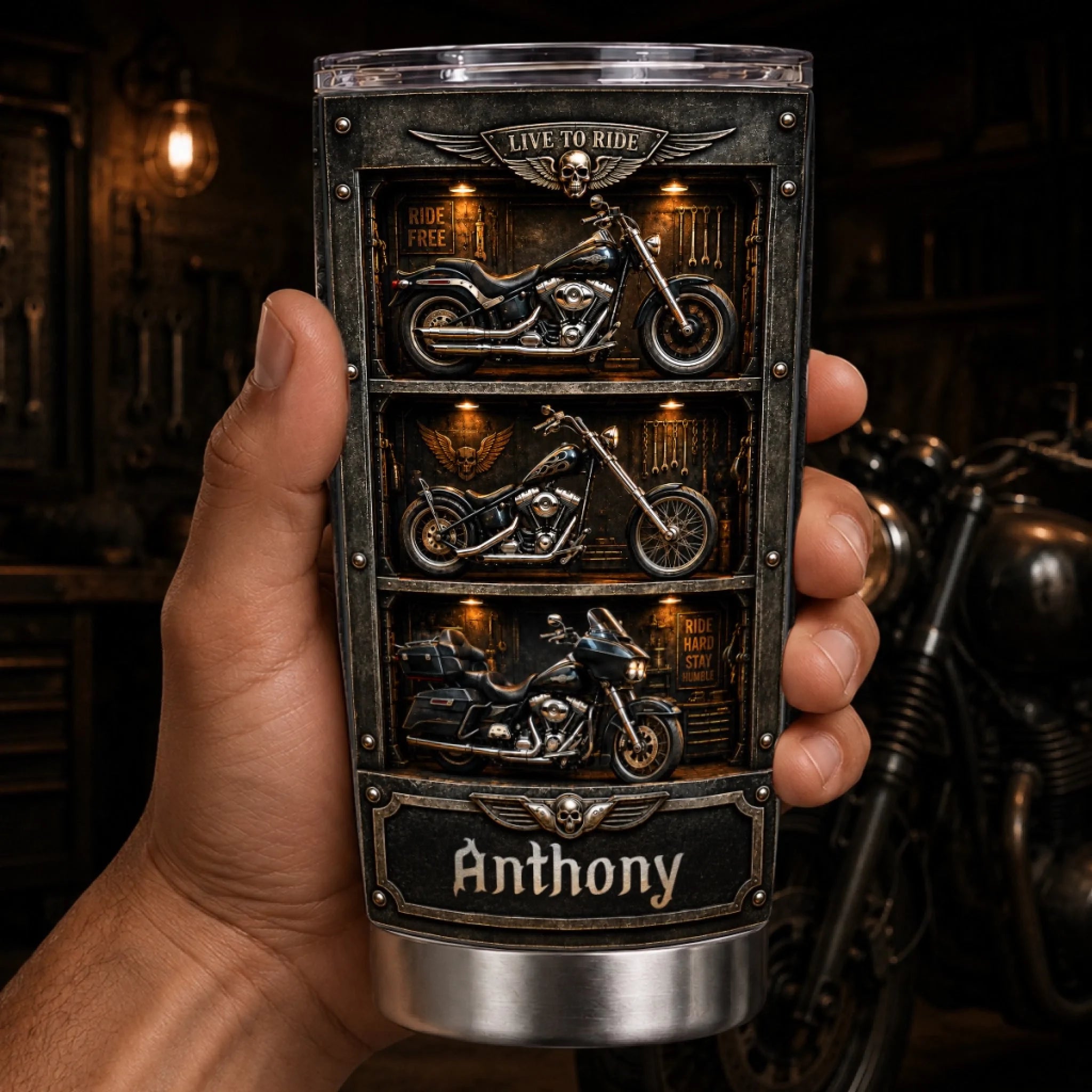 Custom Biker Tumbler Personalized Live To Ride Gift for Husband Dad Grandpa Son Brother or Grandson