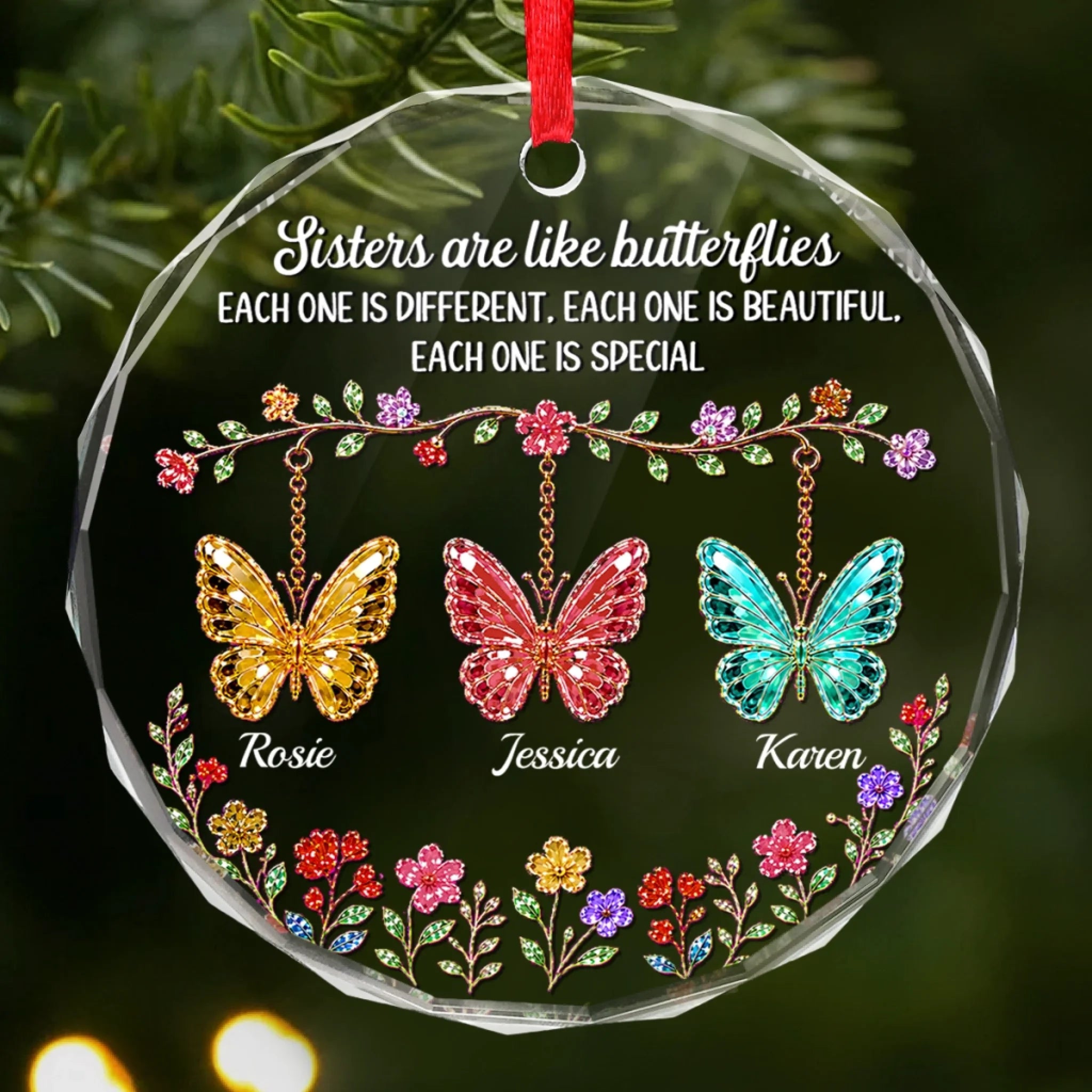 Personalized Circle Glass Ornament for Best Friend, Sister or BFF, Our Bond Never Fades Gift