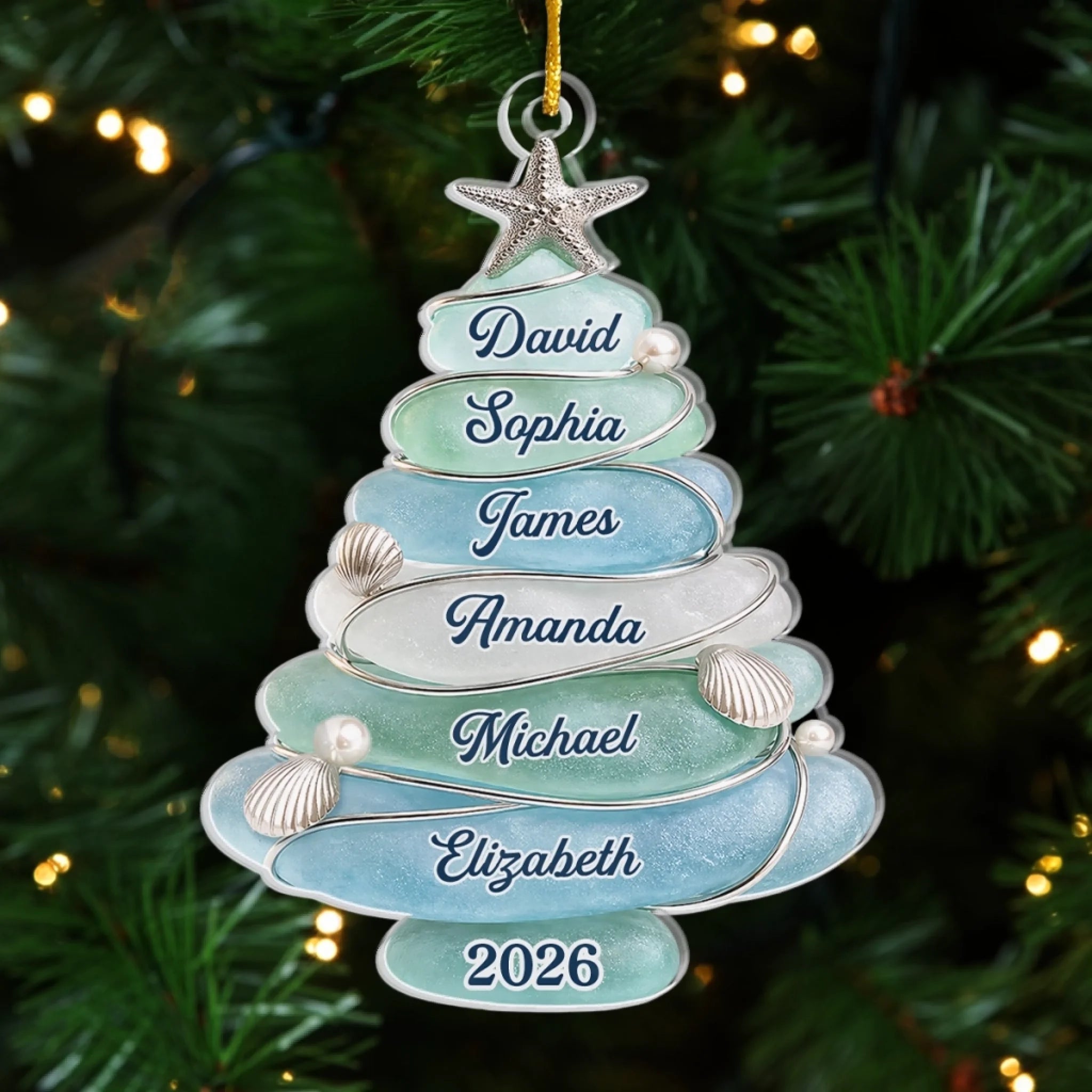 Custom Sea Glass Acrylic Ornament, Personalized Christmas or Birthday Gift for Mom Dad Brother Sister