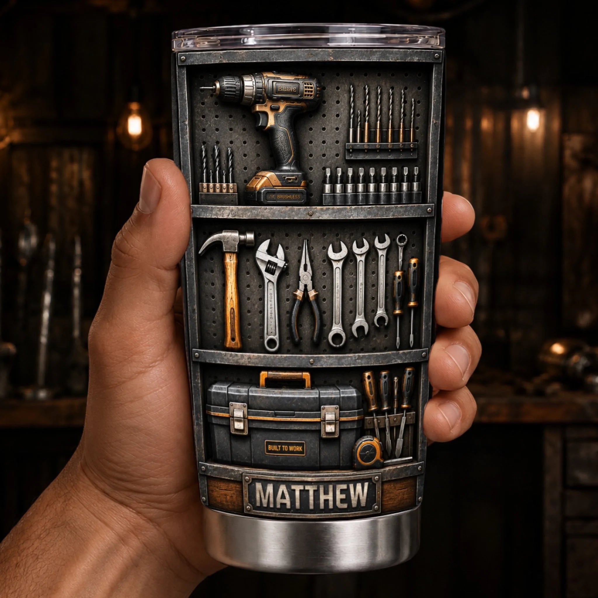 Custom Handyman Tumbler, Personalized Hard Work Never Stops Gift for Dad, Husband, Grandpa or Son