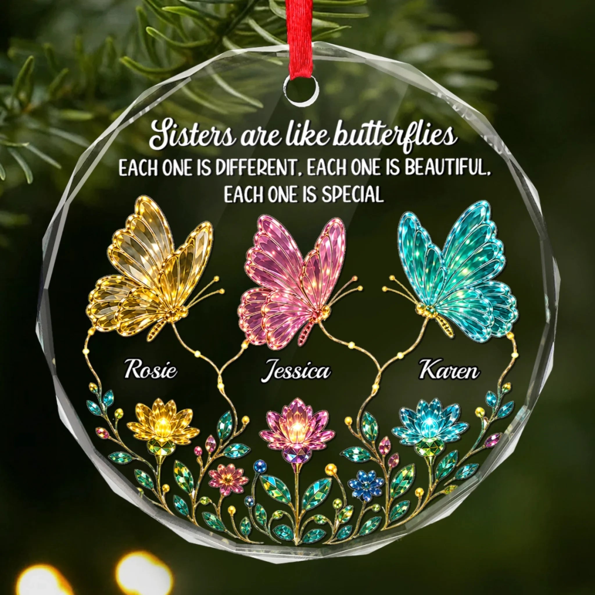 Custom Circle Glass Ornament, Personalized Best Friend Christmas Gift for Women, Sisters and BFF