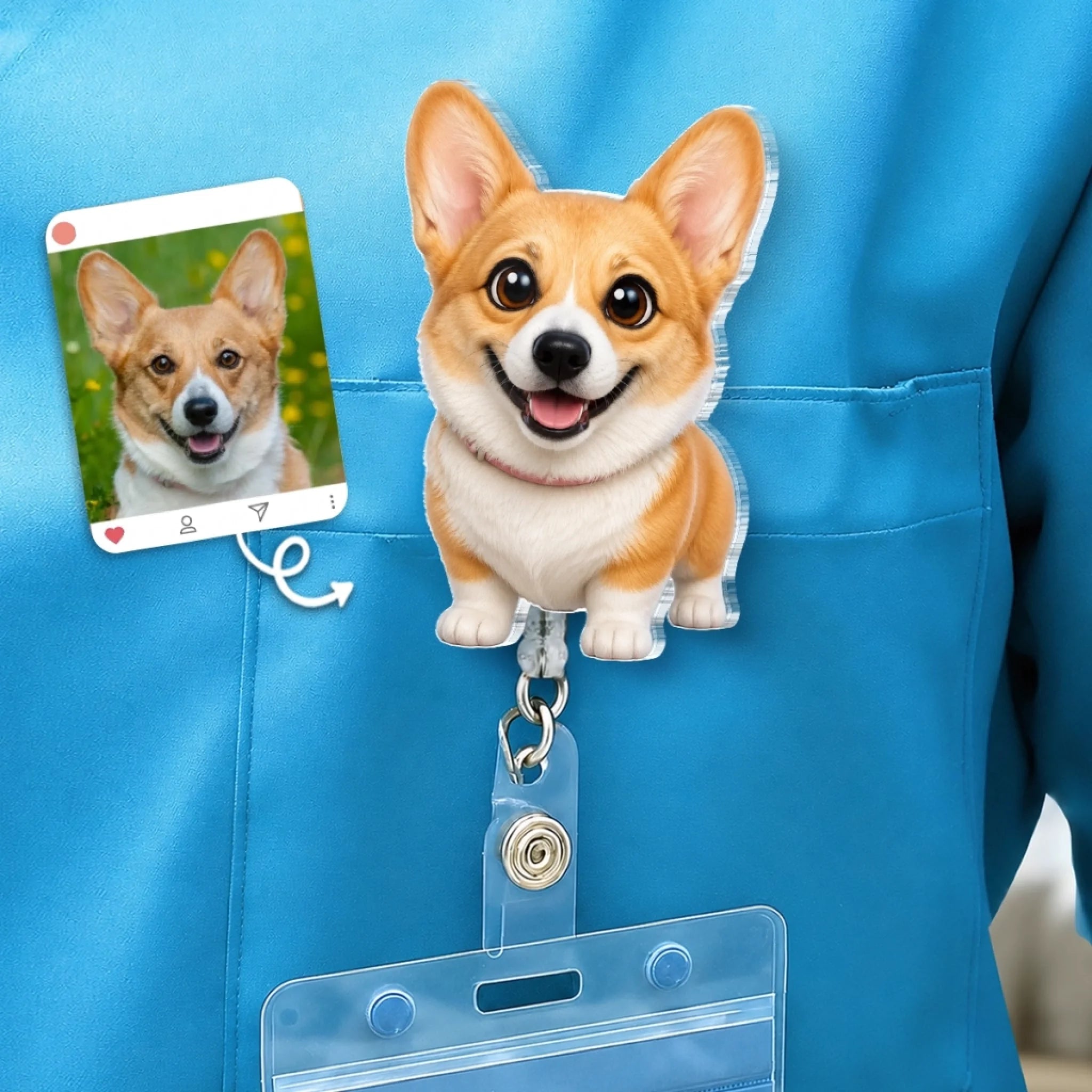 Custom Photo Acrylic Badge Reel, Personalized Nurse Gift for Dog and Cat Lovers, Healing Hearts and Paws