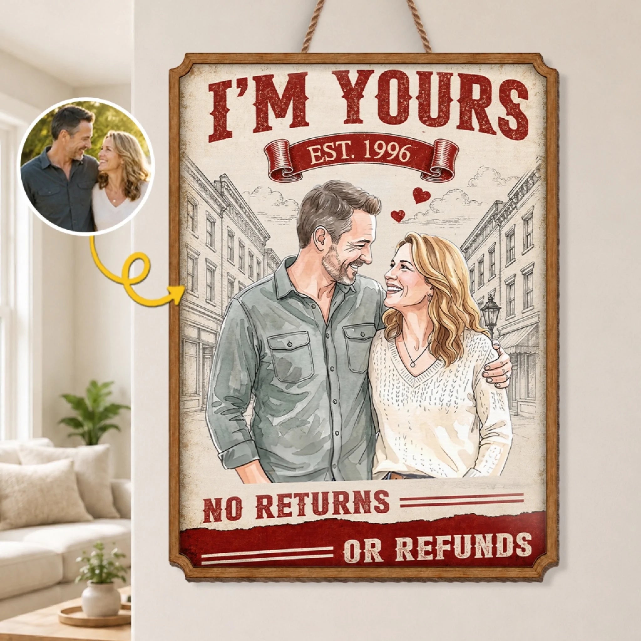 Custom Photo Wood Sign Personalized Anniversary Wedding Gift for Husband and Wife I'm Yours No Returns