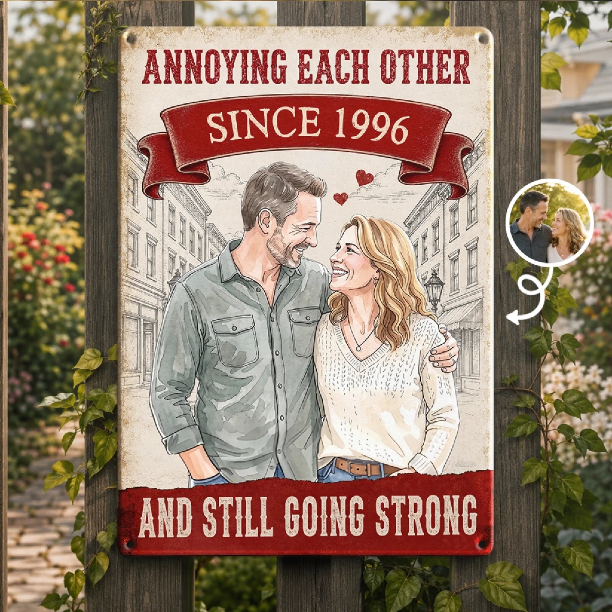 Personalized Photo Metal Sign, Custom Vintage Couple Home Decor, Anniversary or Wedding Gift for Husband and Wife