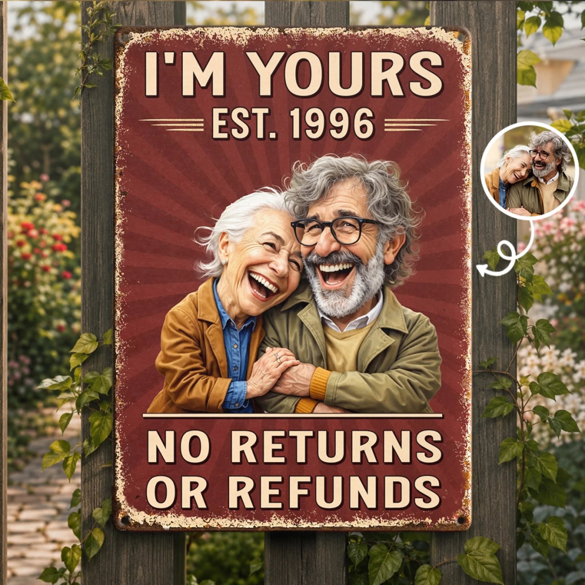 Custom Photo Funny Caricature Metal Sign, Stuck With Me Forever Anniversary Gift for Couples