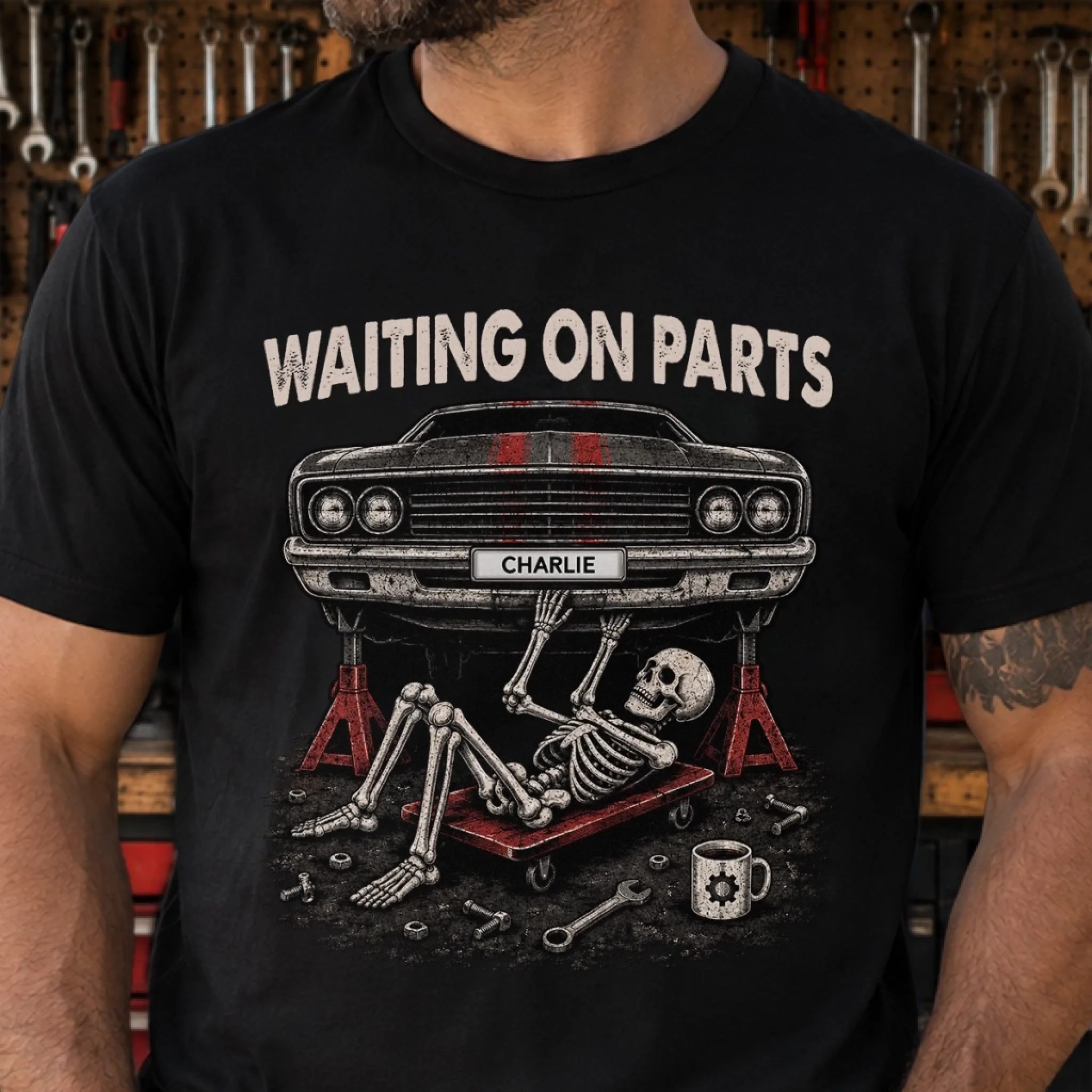 Personalized Waiting On Parts Forever T-Shirt or Hoodie, Mechanic Birthday Gift for Dad Husband Son