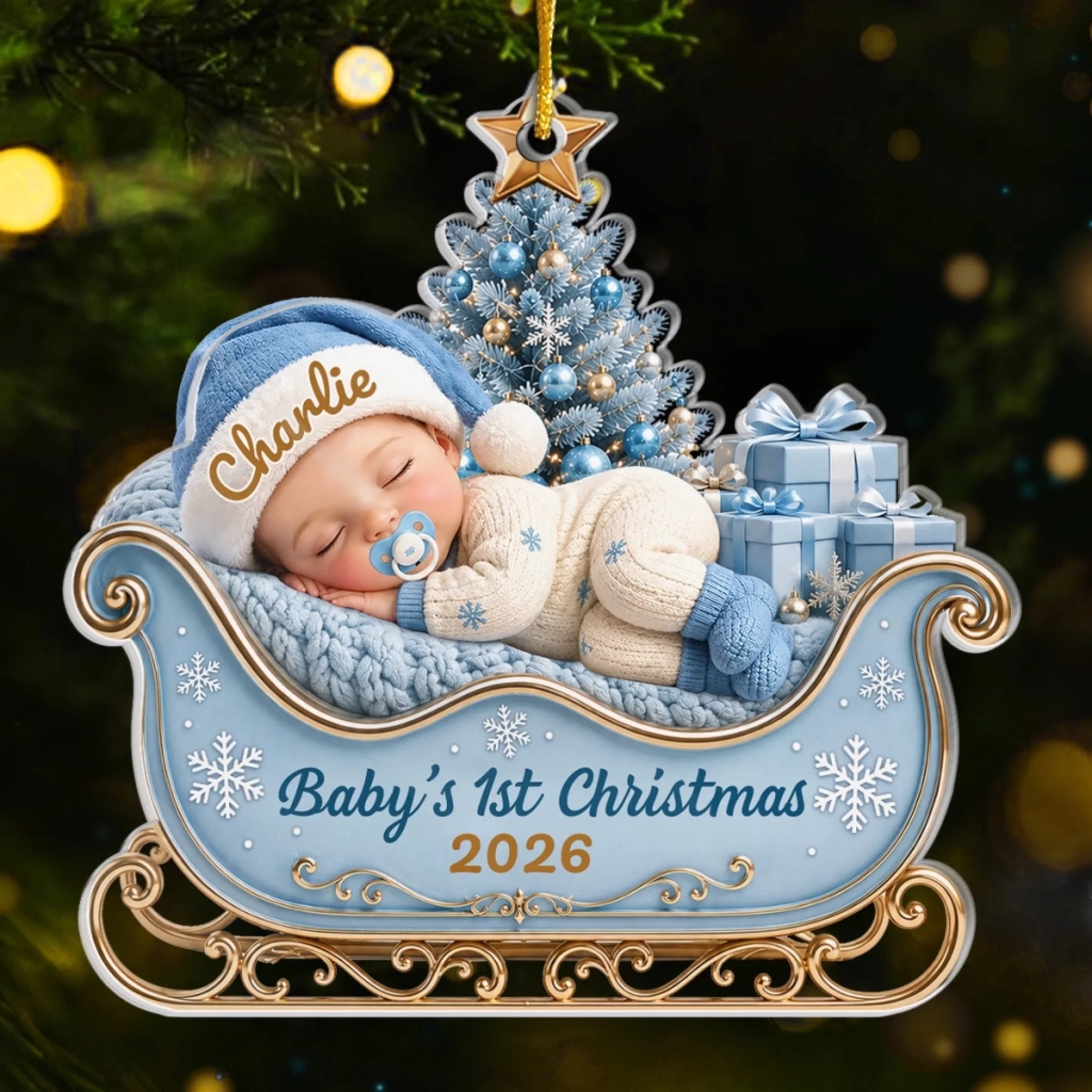 Custom First Christmas Acrylic Ornament Personalized Baby Shower Gender Reveal Gift for New Parents