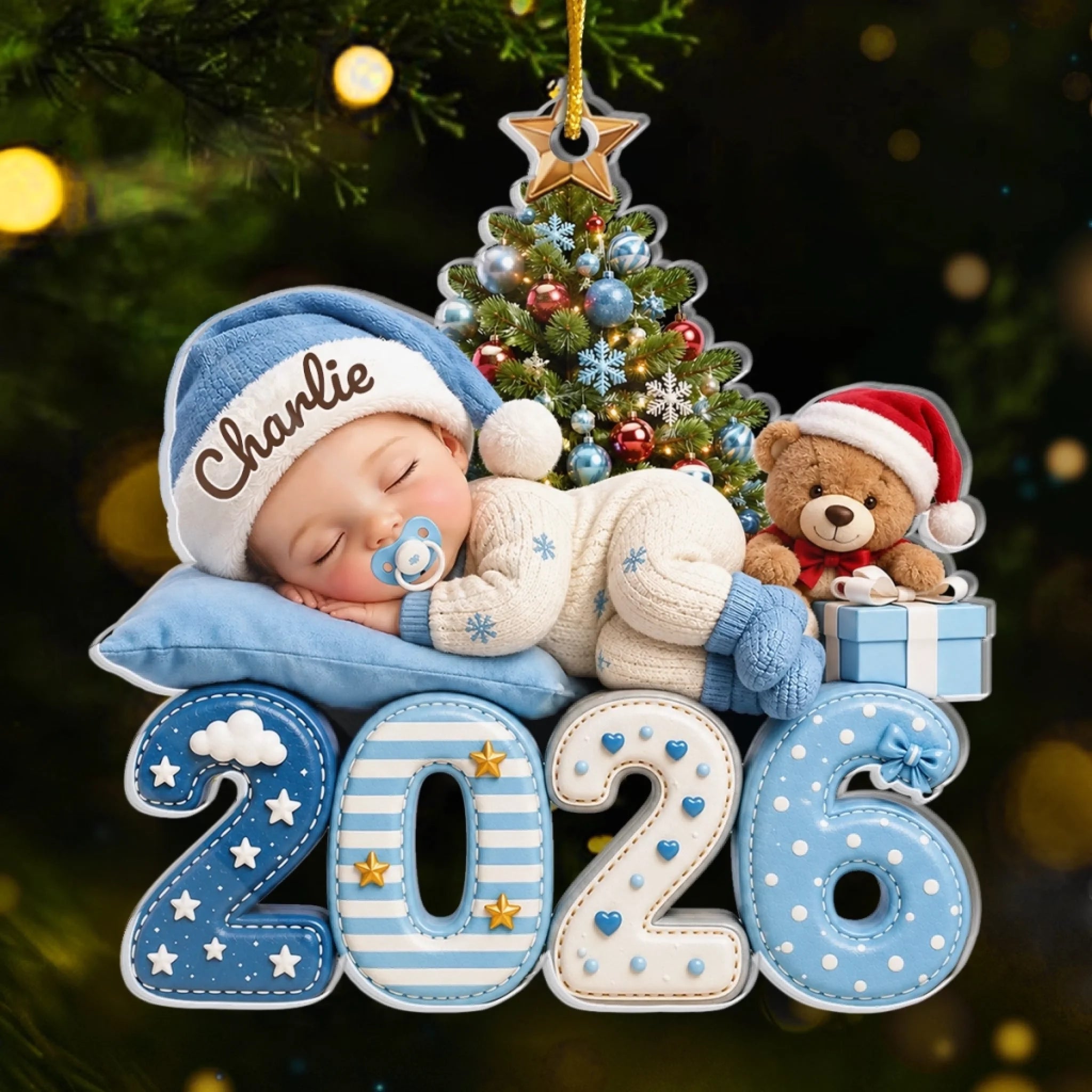 Custom First Christmas Acrylic Ornament Personalized Baby Shower or Gender Reveal Gift for New Parents