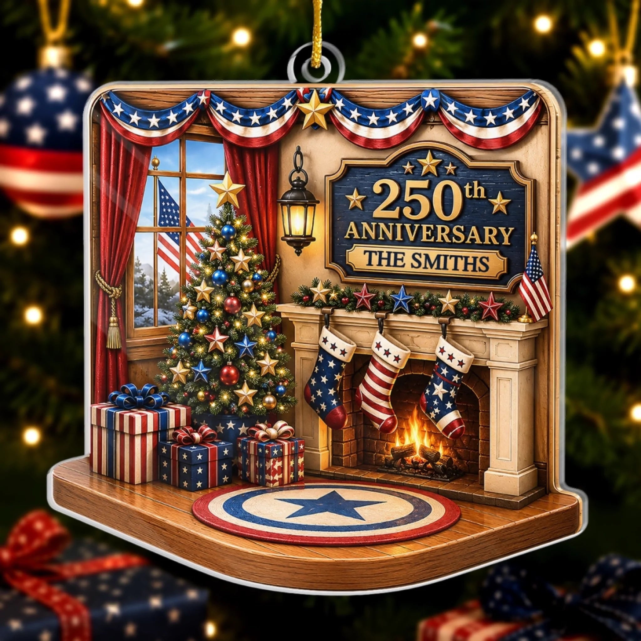 Custom Acrylic Ornament Personalized America 250th Anniversary Christmas Gift for Family Home of the Brave