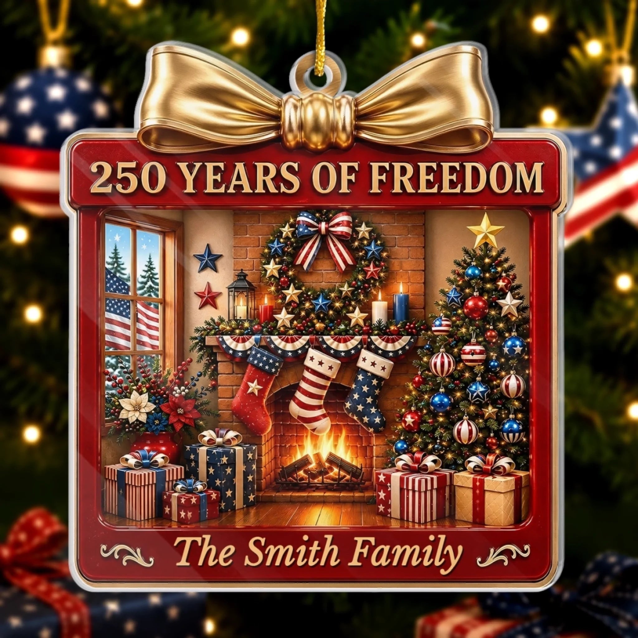 Custom Acrylic Ornament Personalized America 250th Anniversary Christmas Gift for Mom Dad Siblings